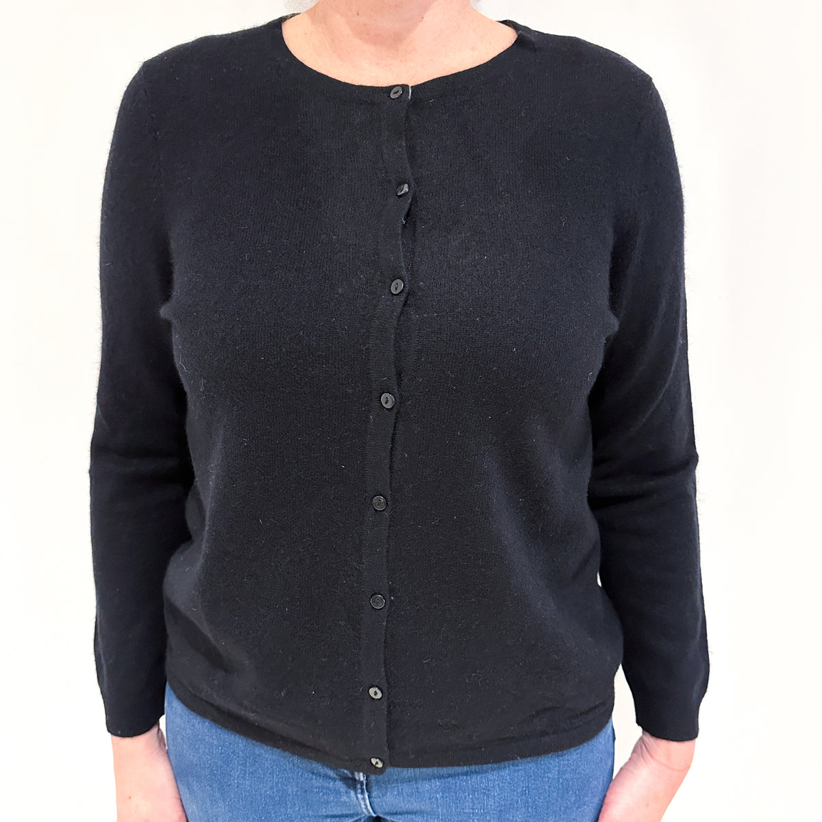 Black Cashmere Crew Neck Cardigan Large