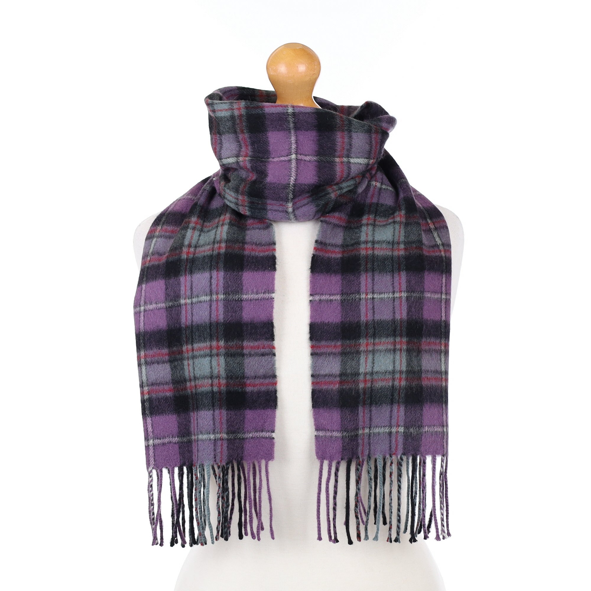 Purple and Black Checked Cashmere Woven Scarf