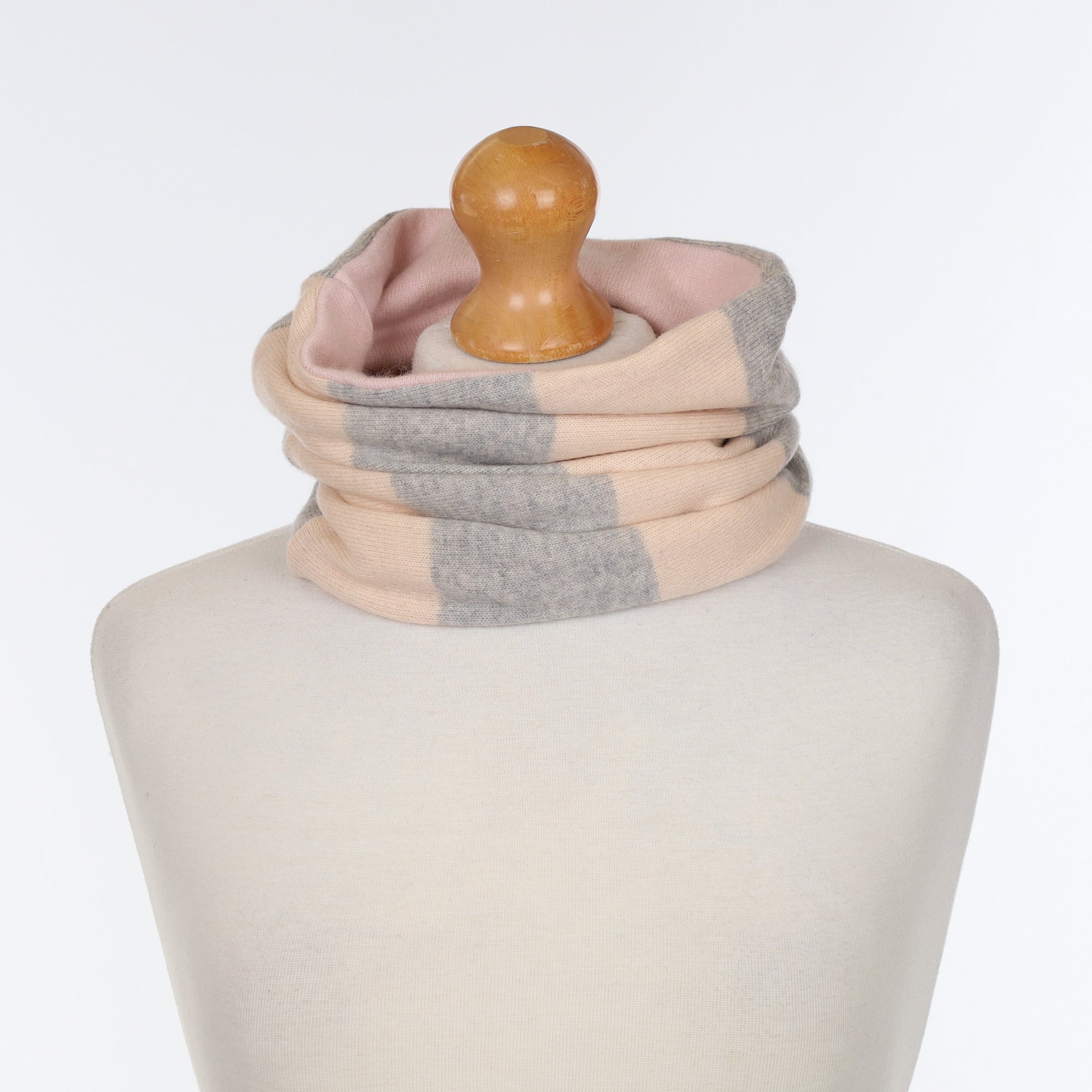 Pale Pink and Grey Striped Luxury Double Layered Snood