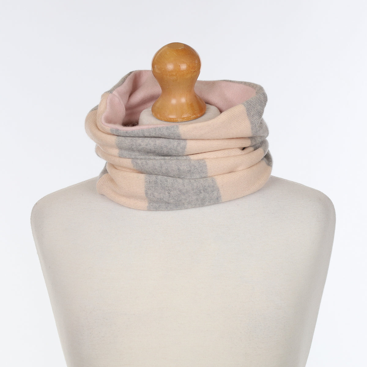 Pale Pink and Grey Striped Luxury Double Layered Snood