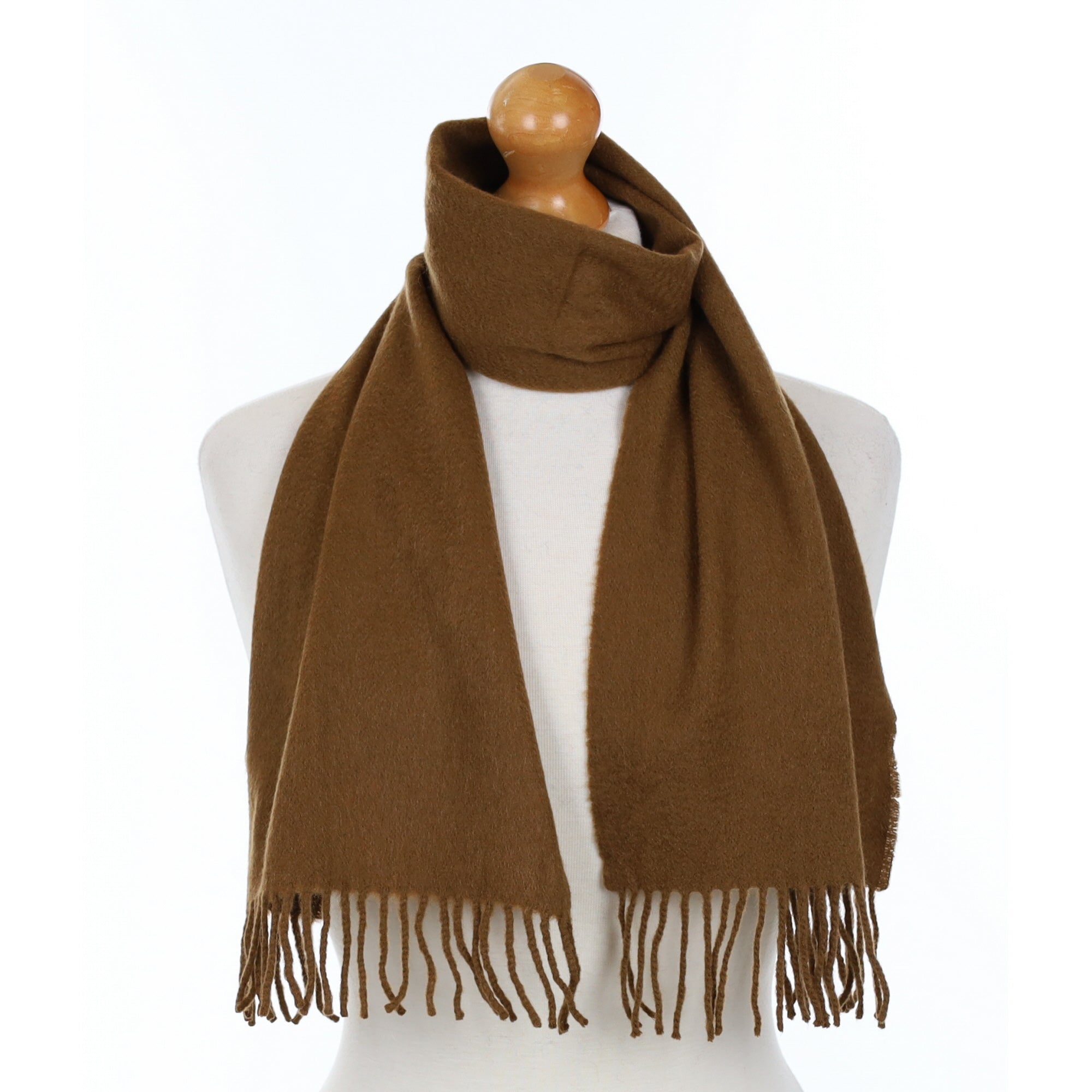 Cinnamon Brown Cashmere Fringed Woven Scarf