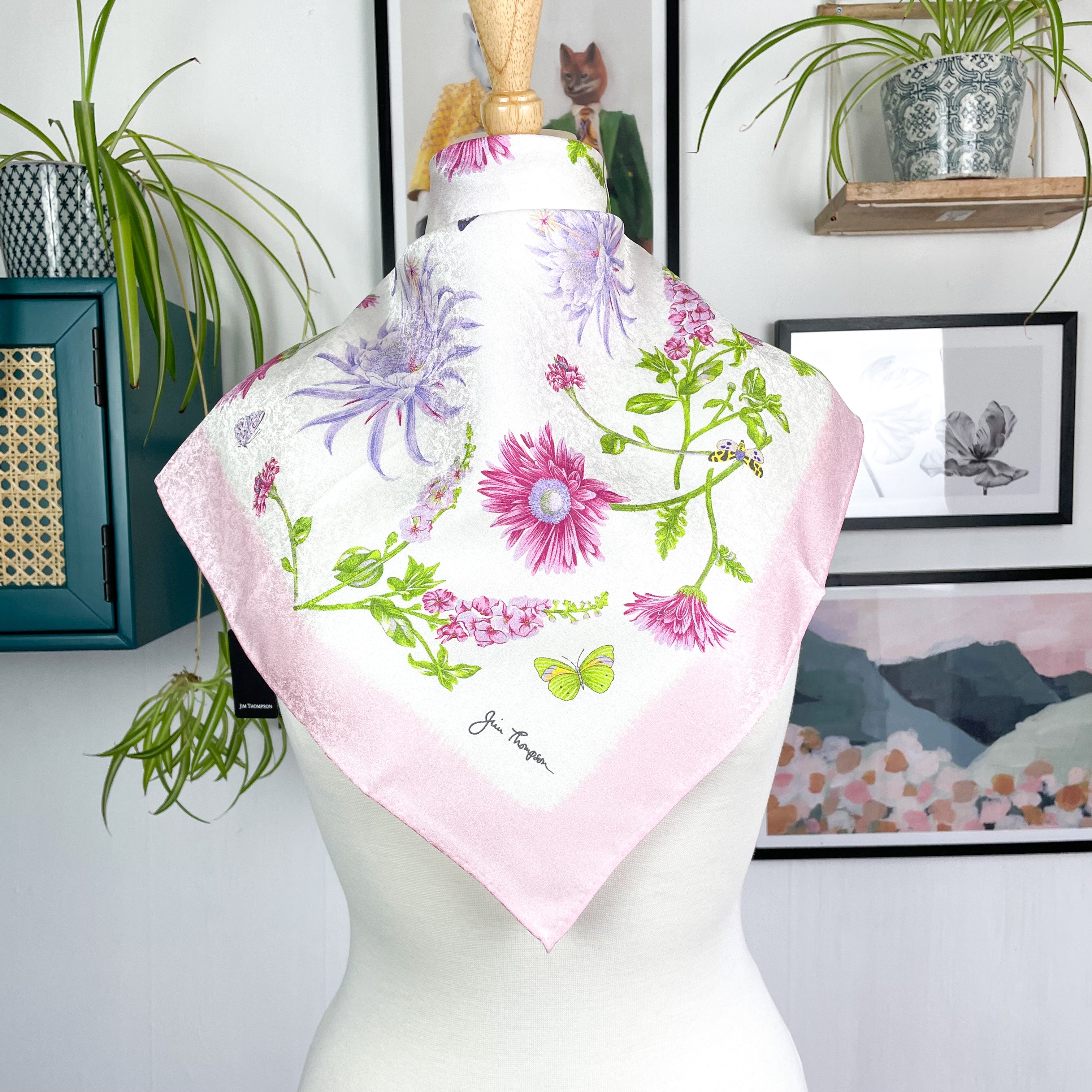 Brand New Jim Thompson Small Floral Silk Scarf