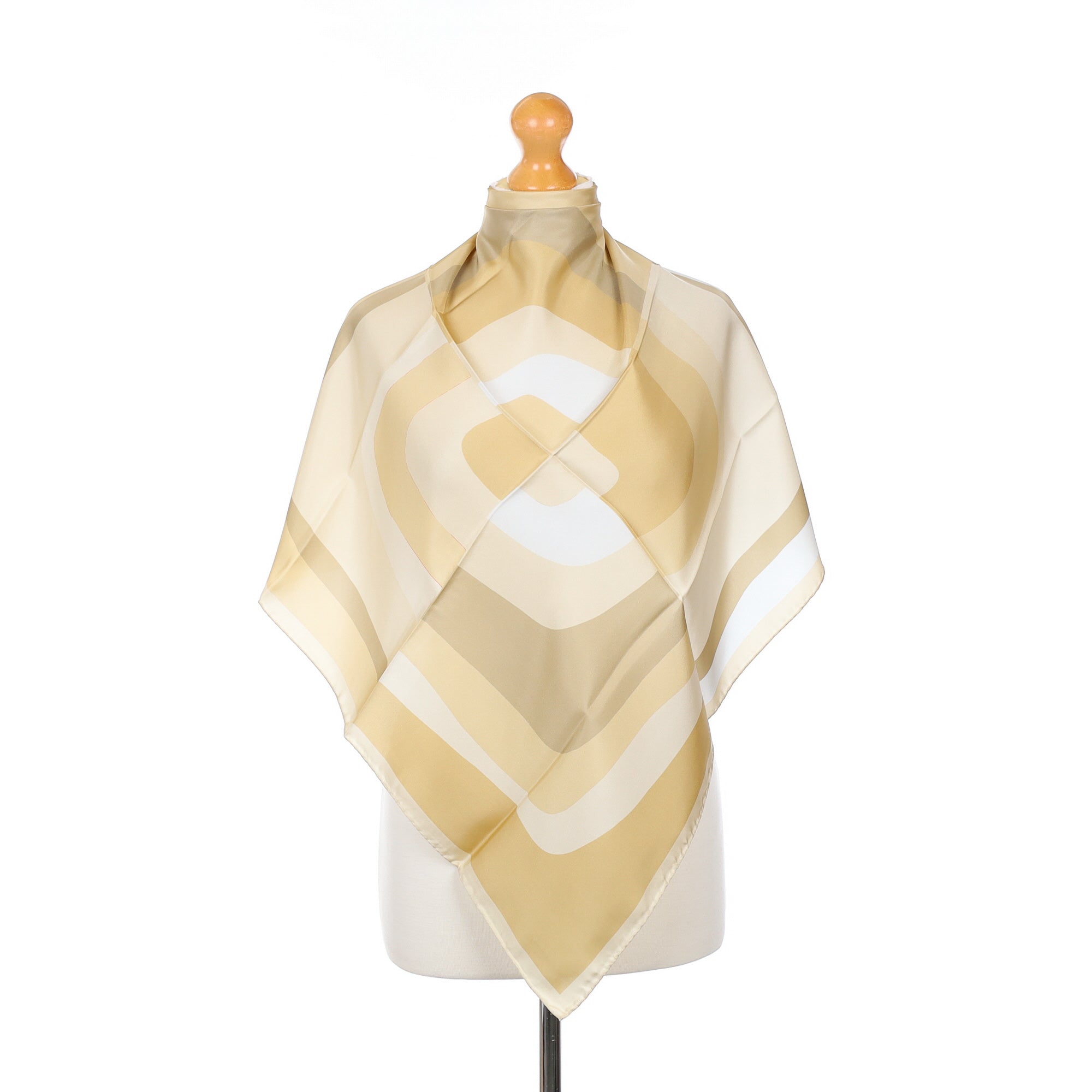 Brand New Italian Neutral Block Pattern Silk Scarf