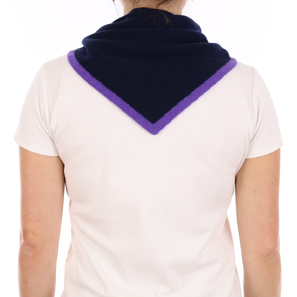Brand New Navy and Periwinkle Recycled Cashmere Triangle Scarf