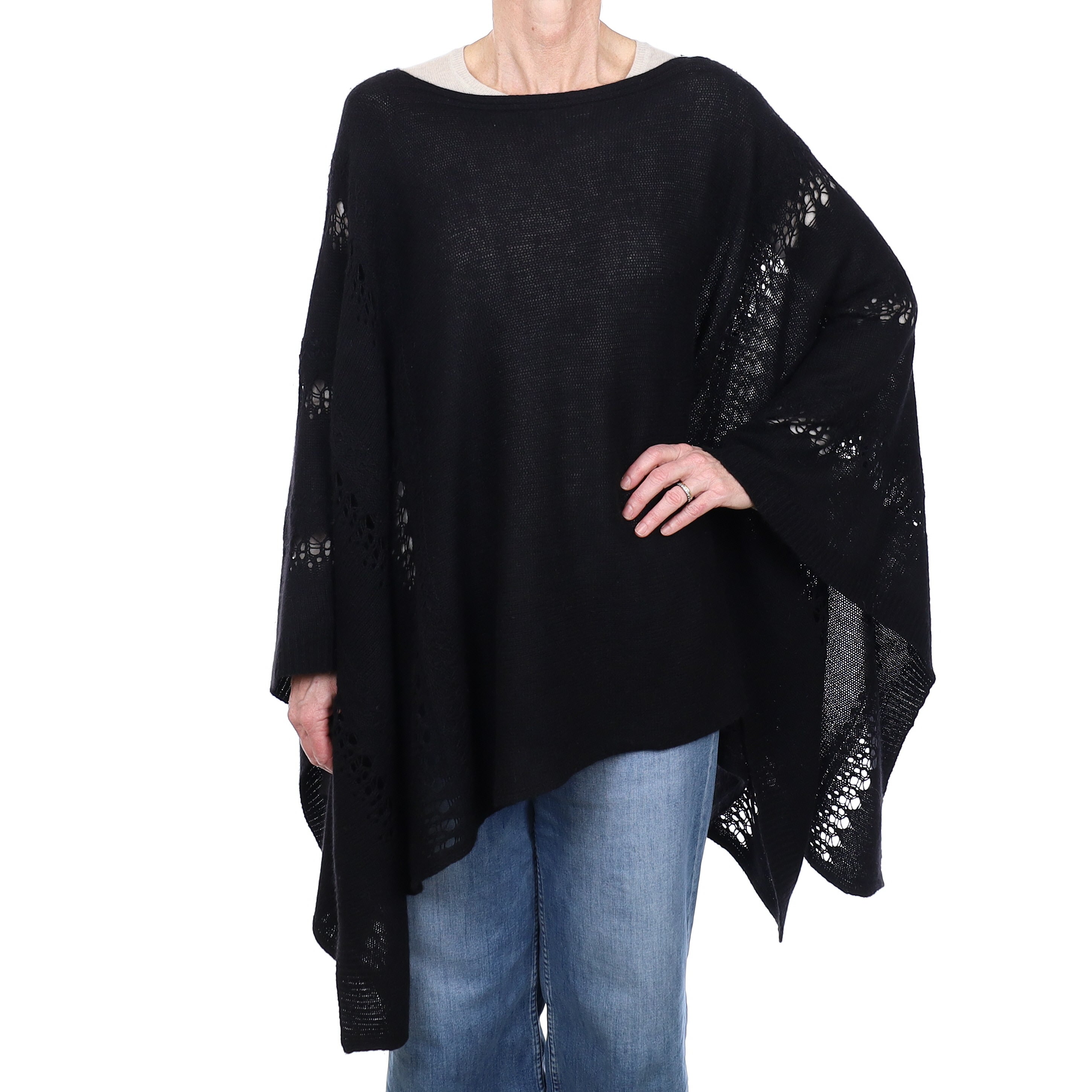 Black Cashmere Lace Knit Poncho Size M-XL