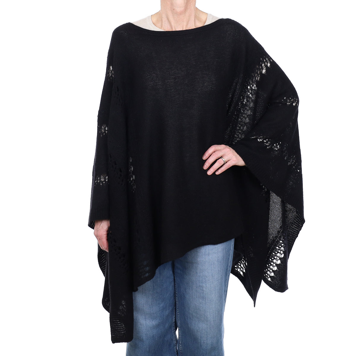 Black Cashmere Lace Knit Poncho Size M-XL