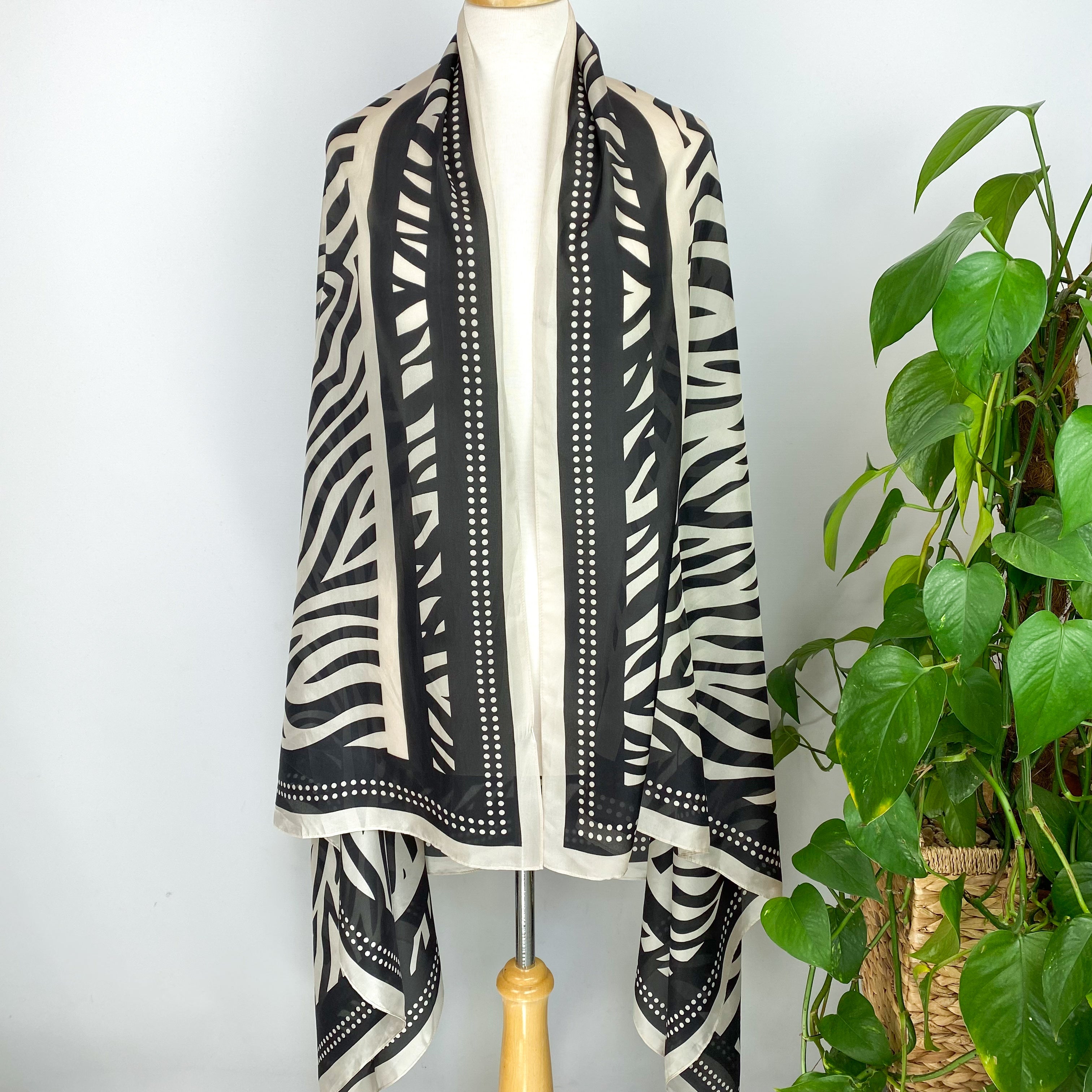 Modern Zebra Print Wrap Style Silk Scarf