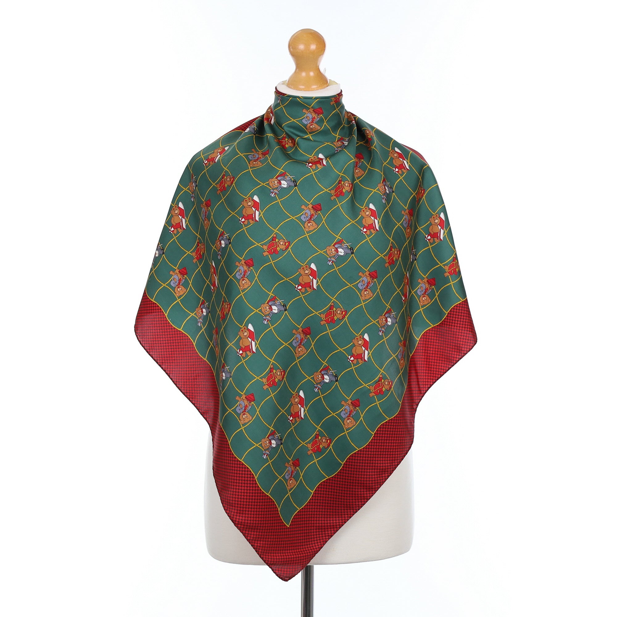 Teddy Bear Design Vintage Silk Scarf