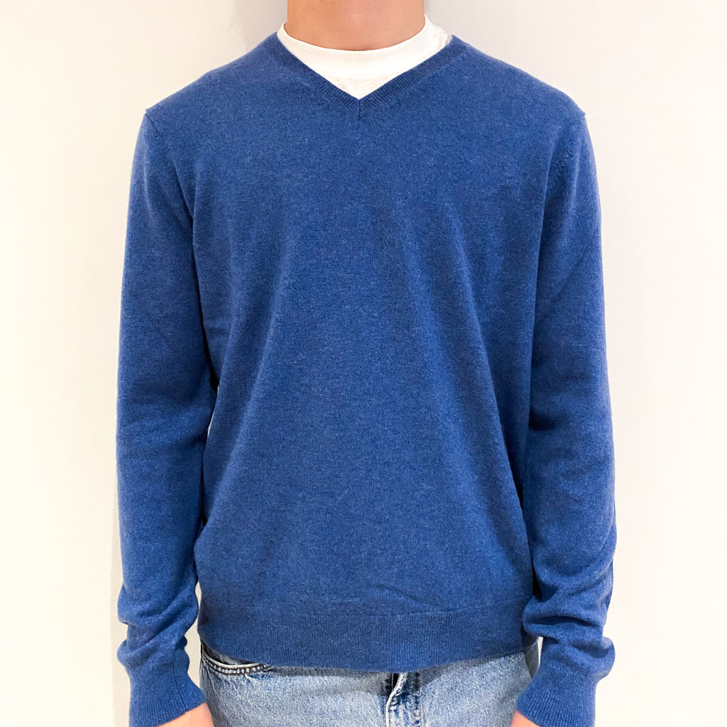 Men's Air Force Blue Cashmere V-Neck Jumper Large
