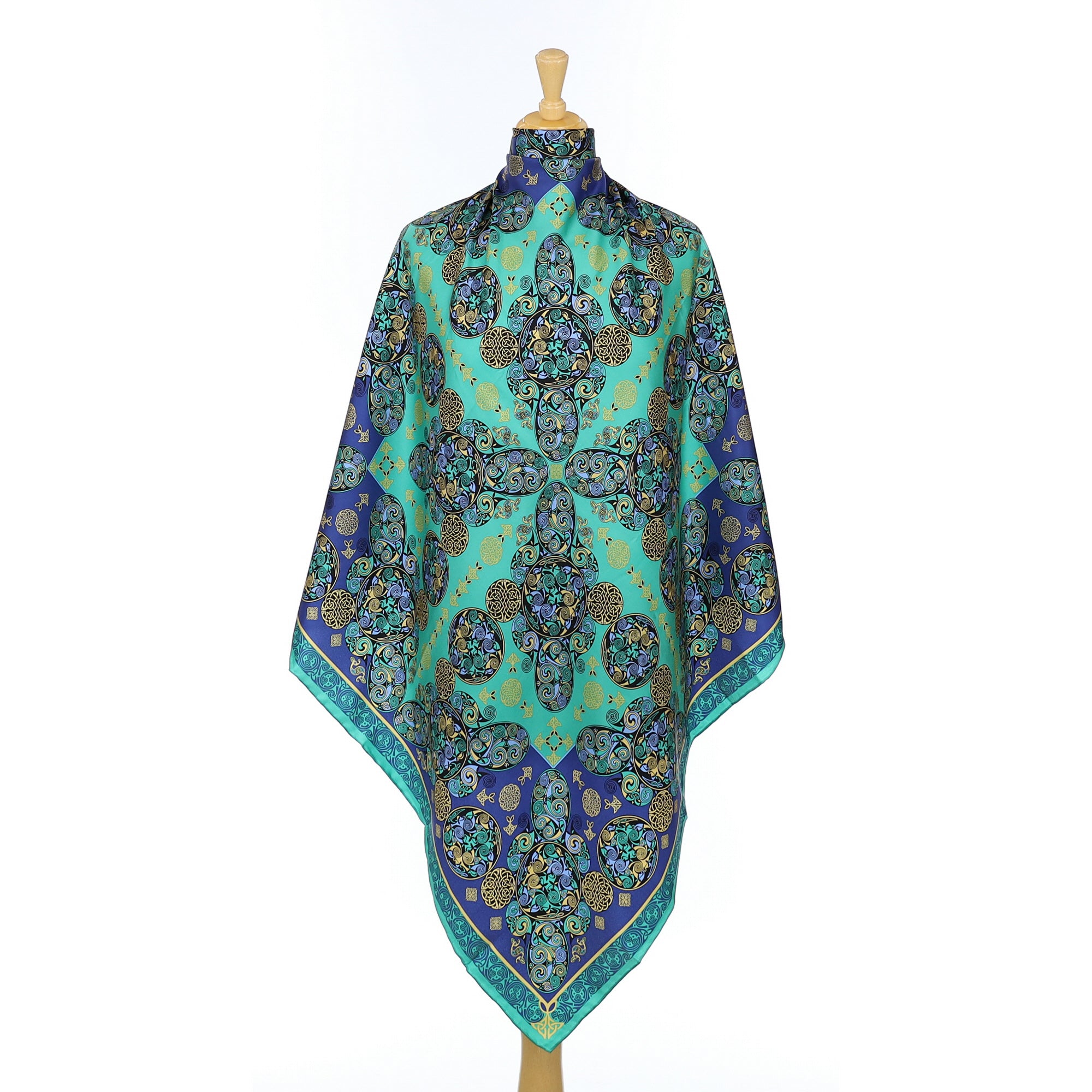 Immaculate Celtic Blue and Green Silk Scarf