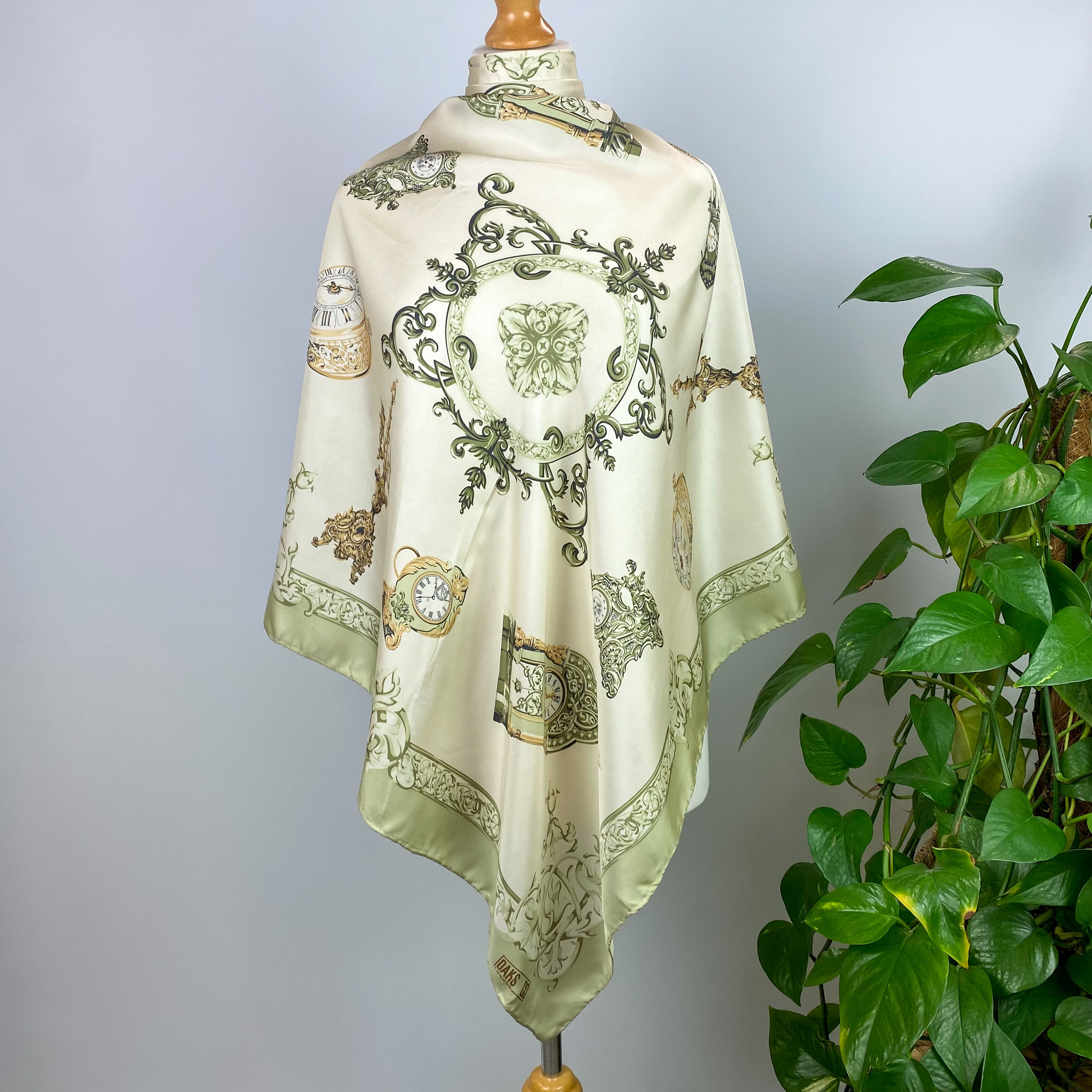 Daks Clocks Design Pale Pistachio Silk Scarf