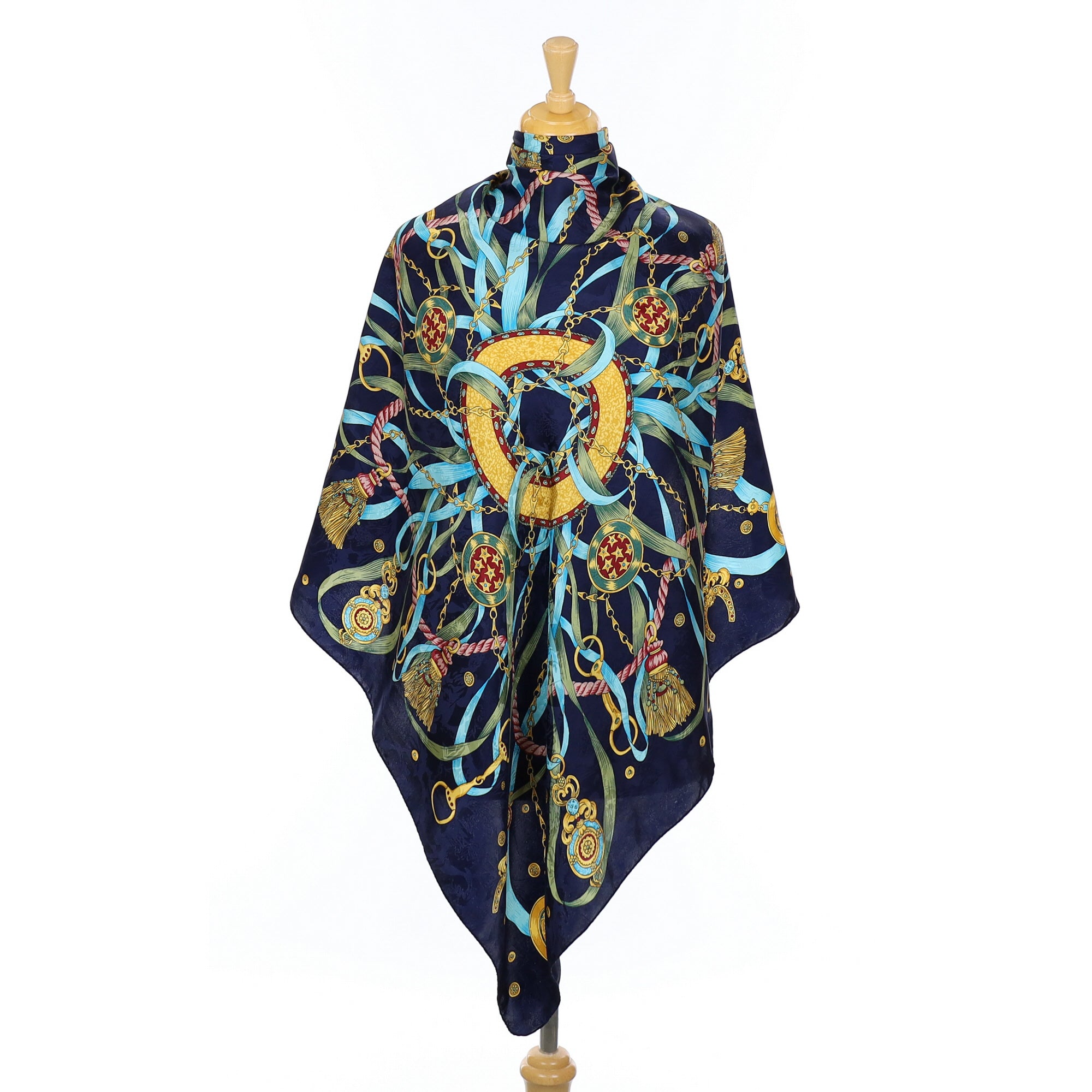 Large Navy Equestrian Silk Scarf