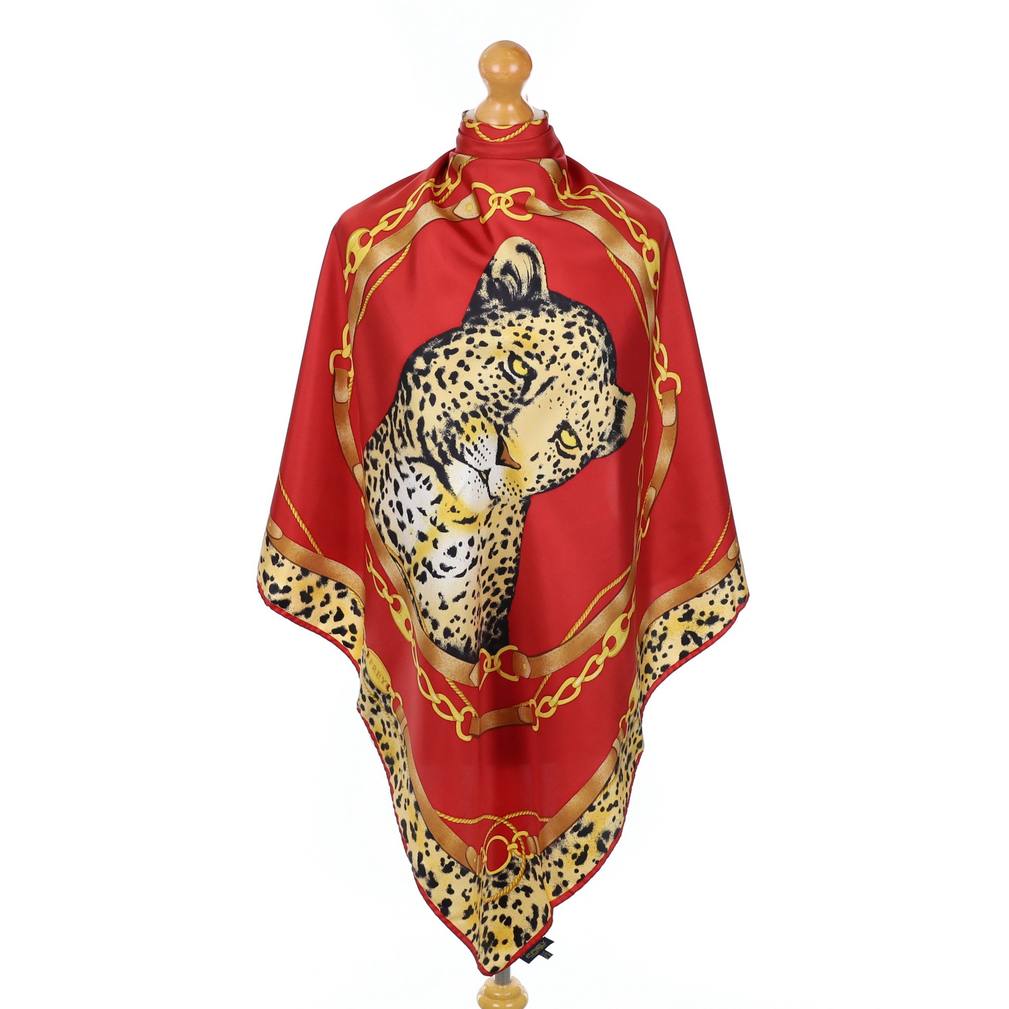 Italian Frey Red Leopard Silk Scarf