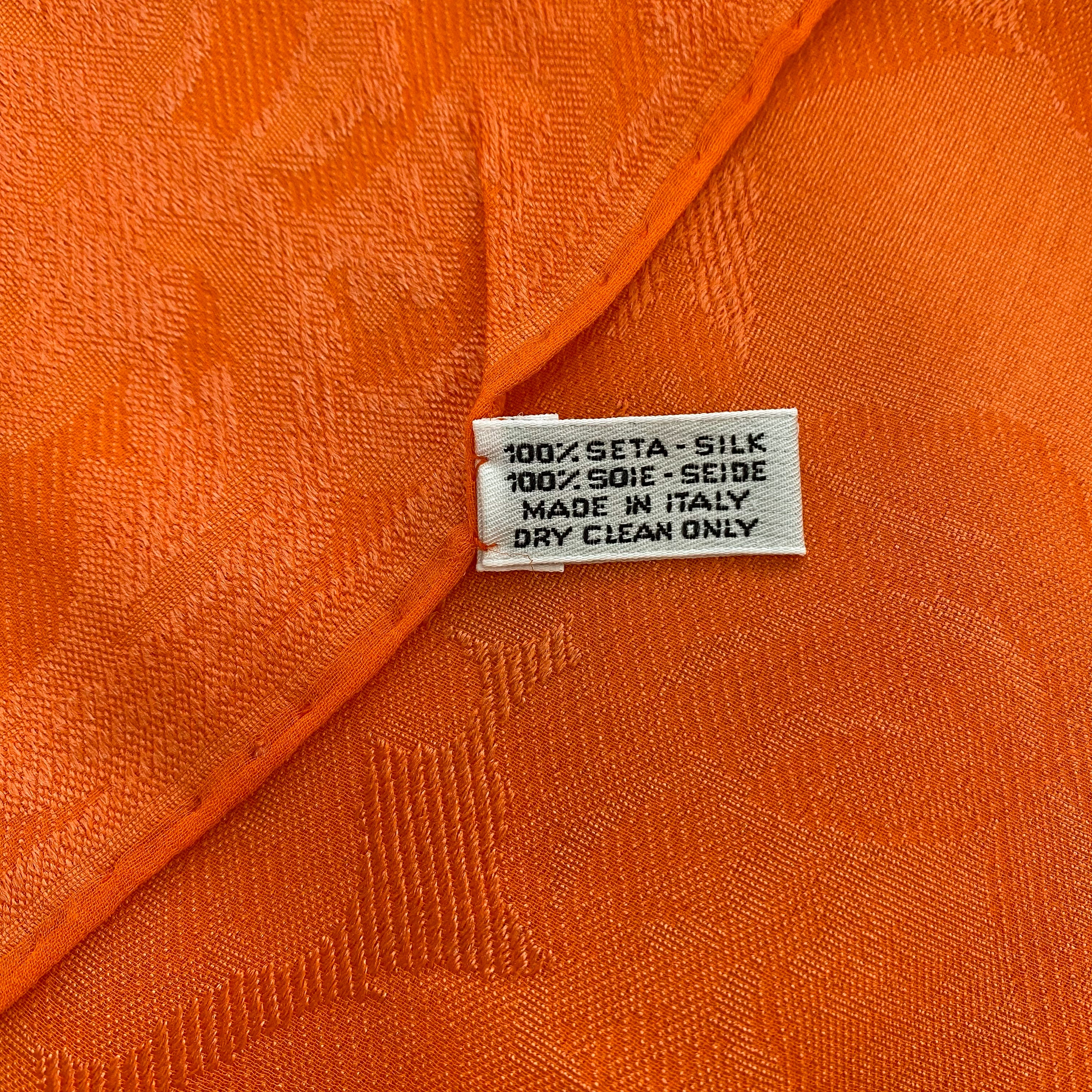 Vintage Mantero Orange Jacquard Silk Scarf