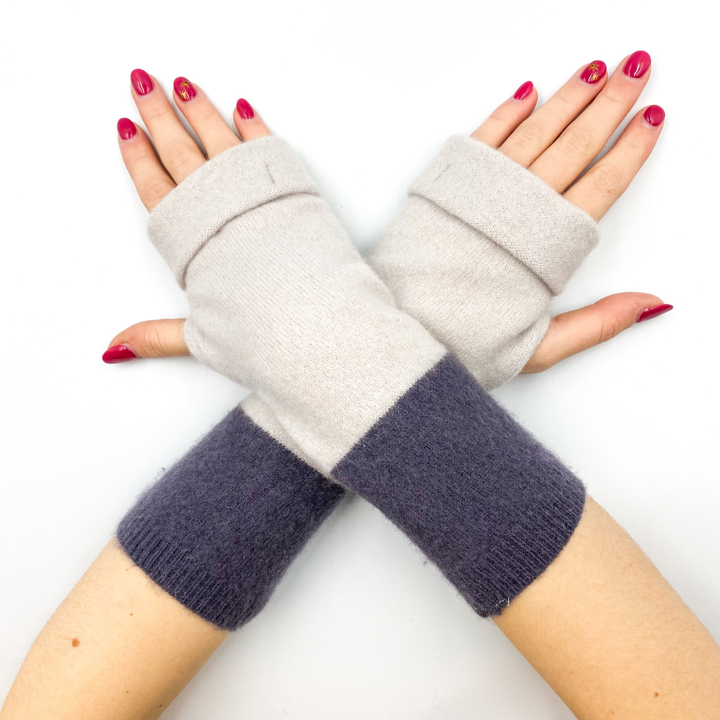 Oyster and Slate Grey Fingerless Gloves