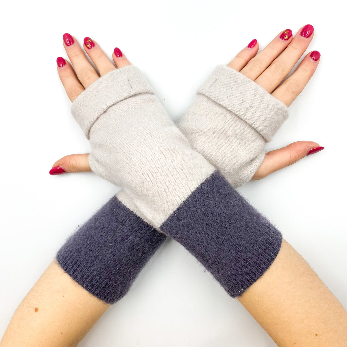 Oyster and Slate Grey Fingerless Gloves