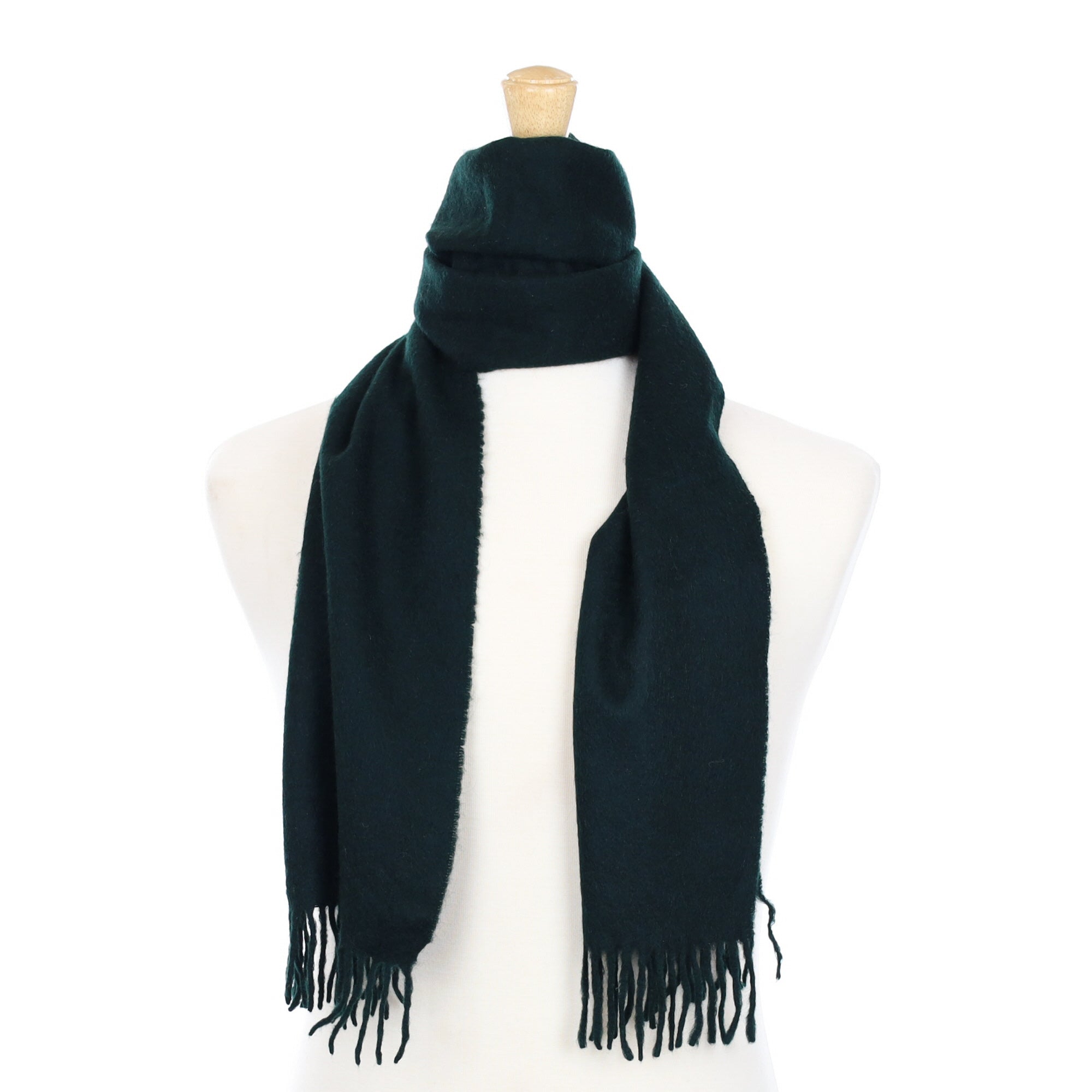Bottle Green Cashmere Fringed Woven Scarf