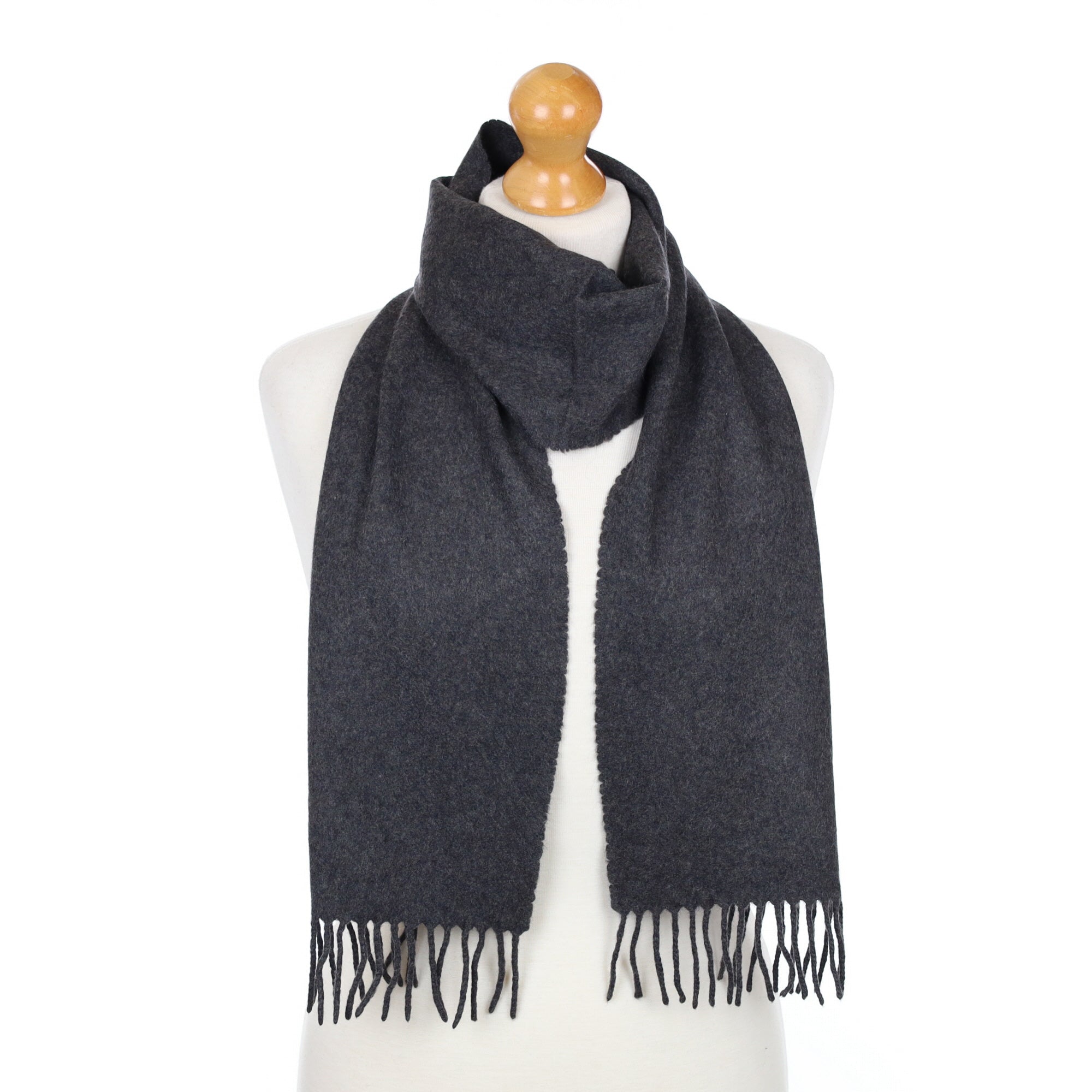Slate Grey Fringed Cashmere Woven Scarf