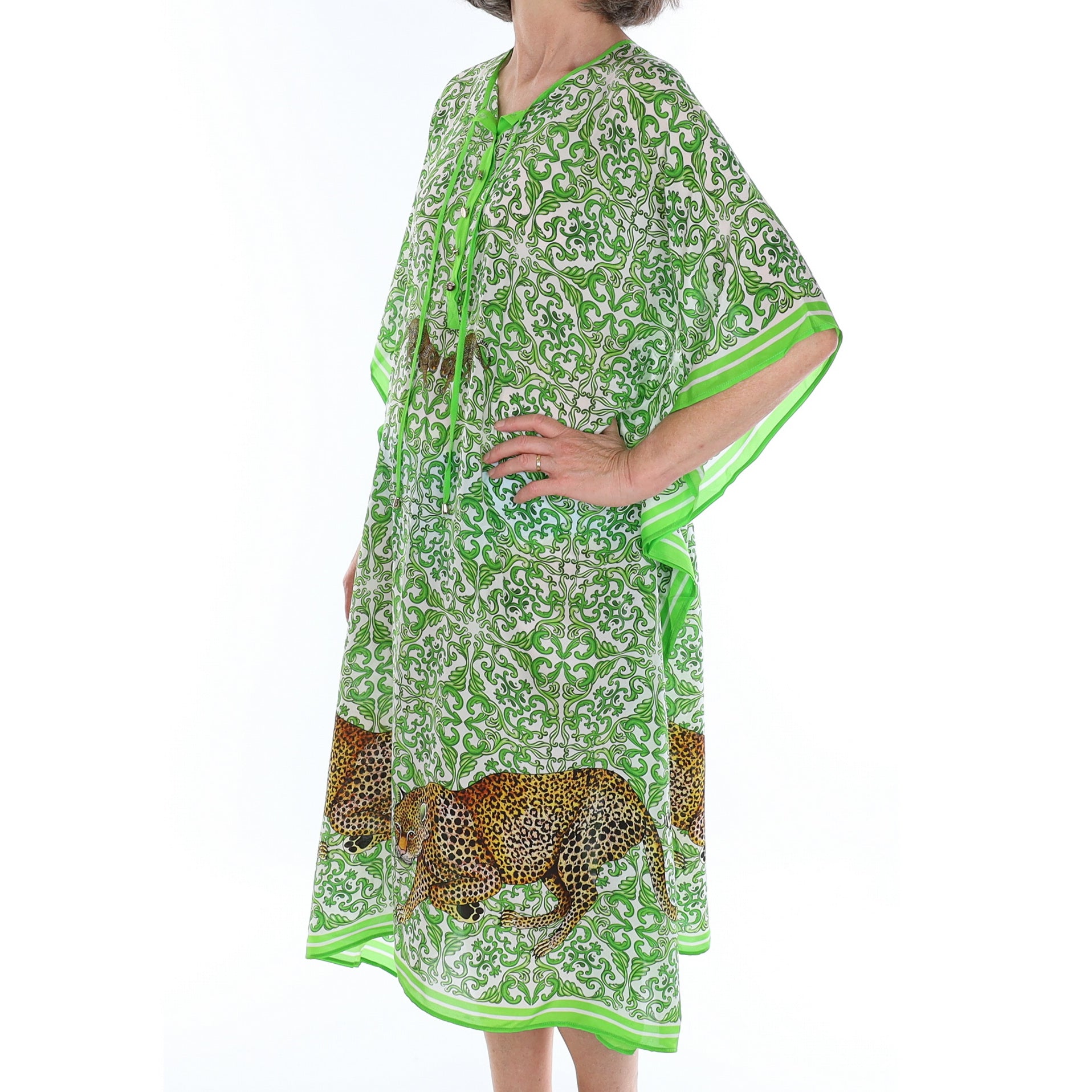 Brand New Bellezza Lime Green Leopard Safari Silk Kaftan Long DISPATCHED W/C 8th SEPTEMBER