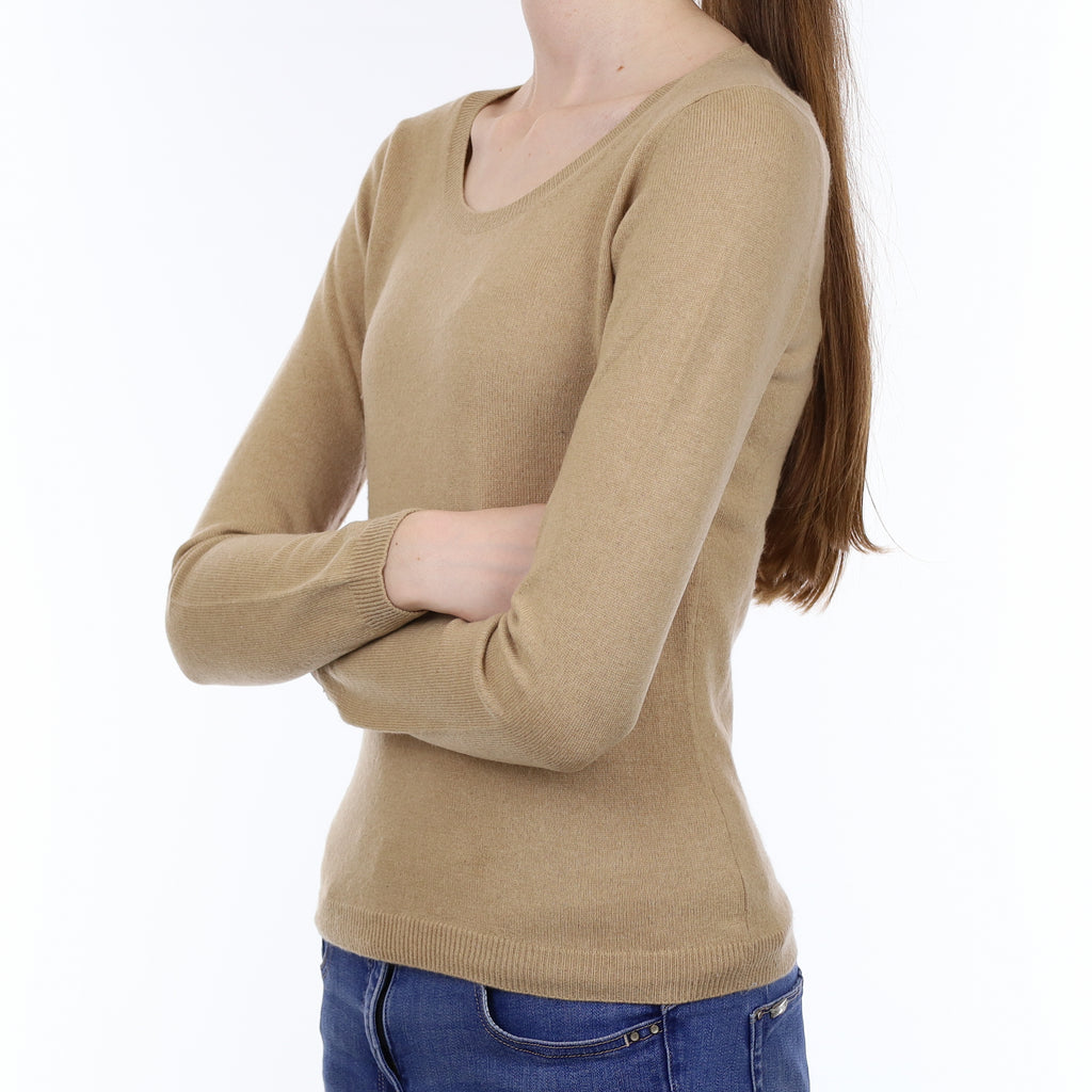 Camel Brown Cashmere Crew Neck Jumper Extra Small