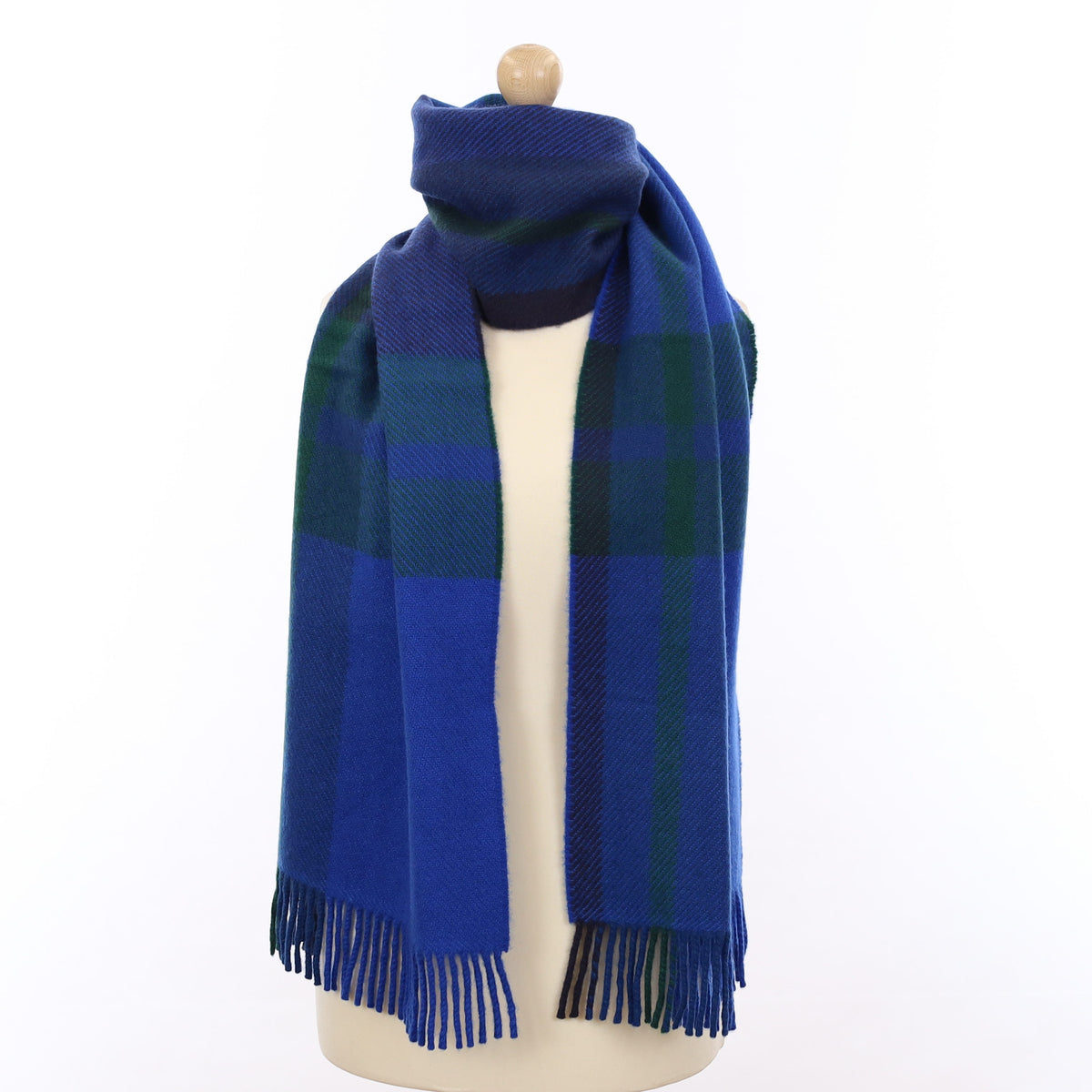 Brand New Cobalt Blue Plaid Cashmere Heavy Woven Scarf