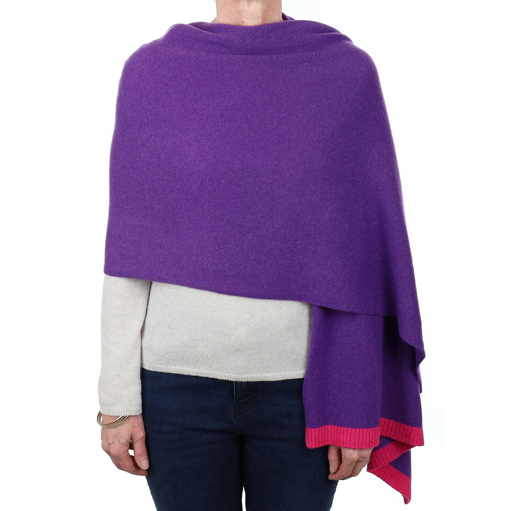 Brand New Periwinkle with Hot Pink Rib Recycled Cashmere Wrap
