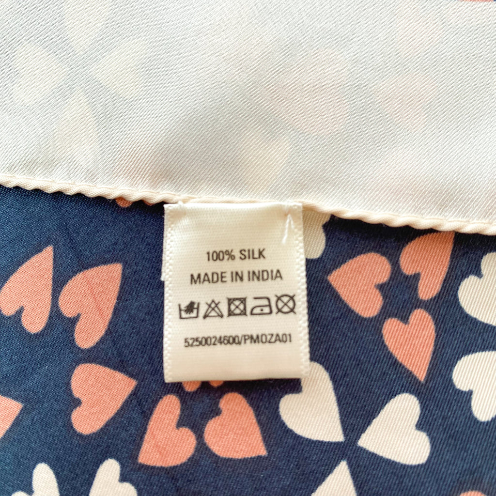 Small Navy Heart Design Silk Scarf