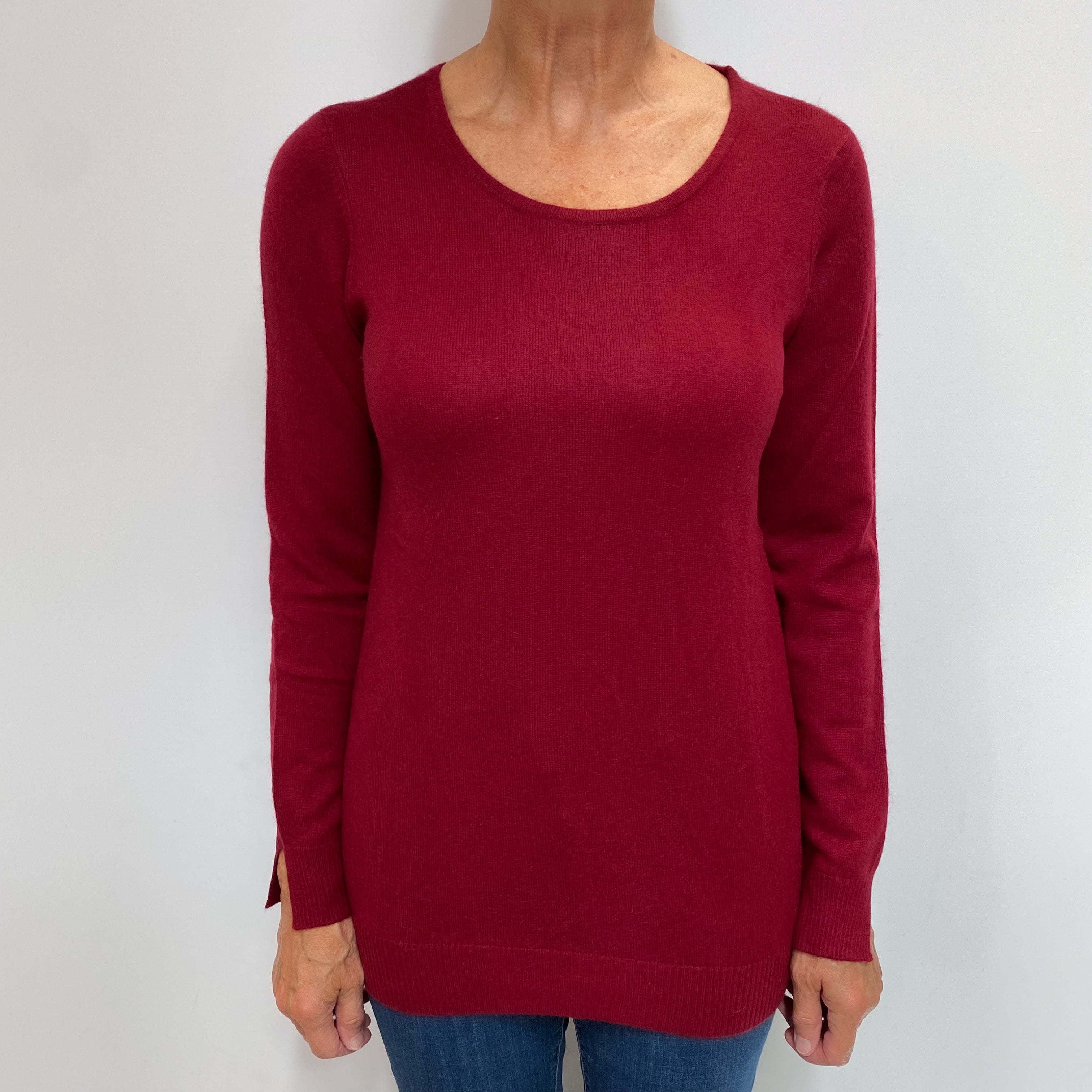 Burgundy Red Cashmere Crew Neck Jumper Medium