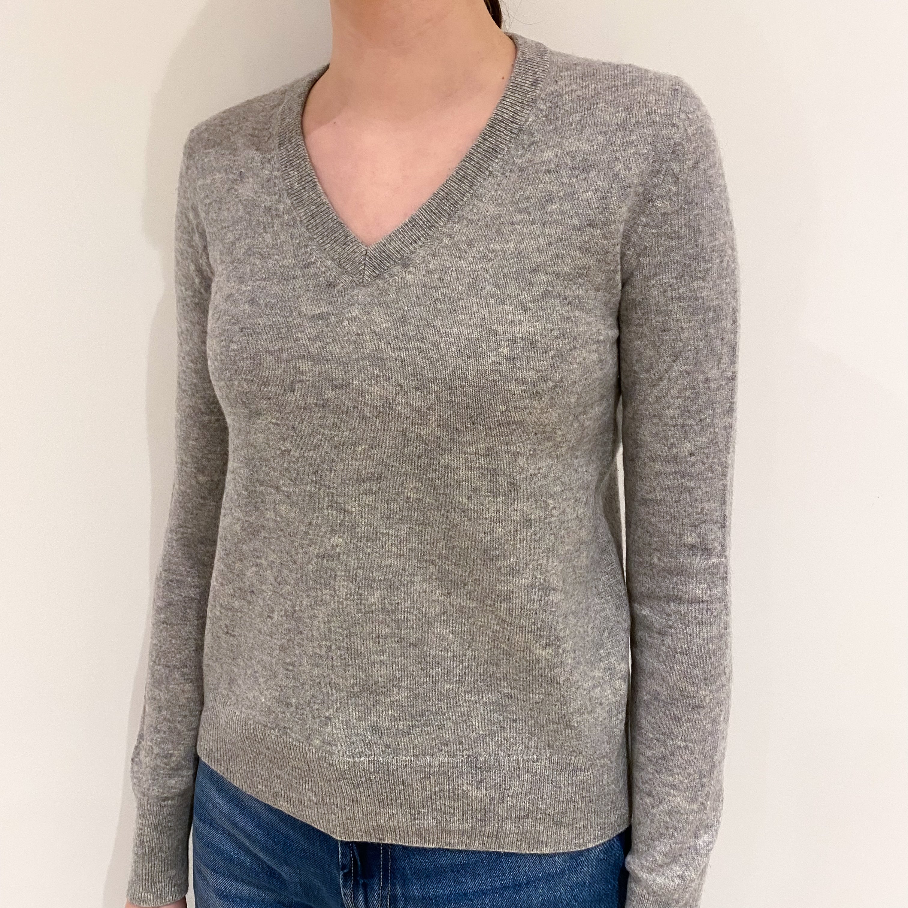 Smoke Grey Cashmere V Neck Jumper Extra Small