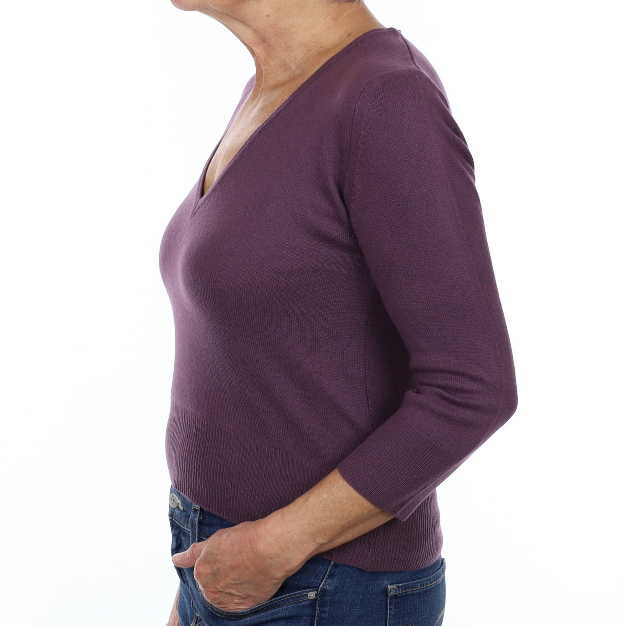 Blueberry Purple Cashmere V Neck Jumper Medium