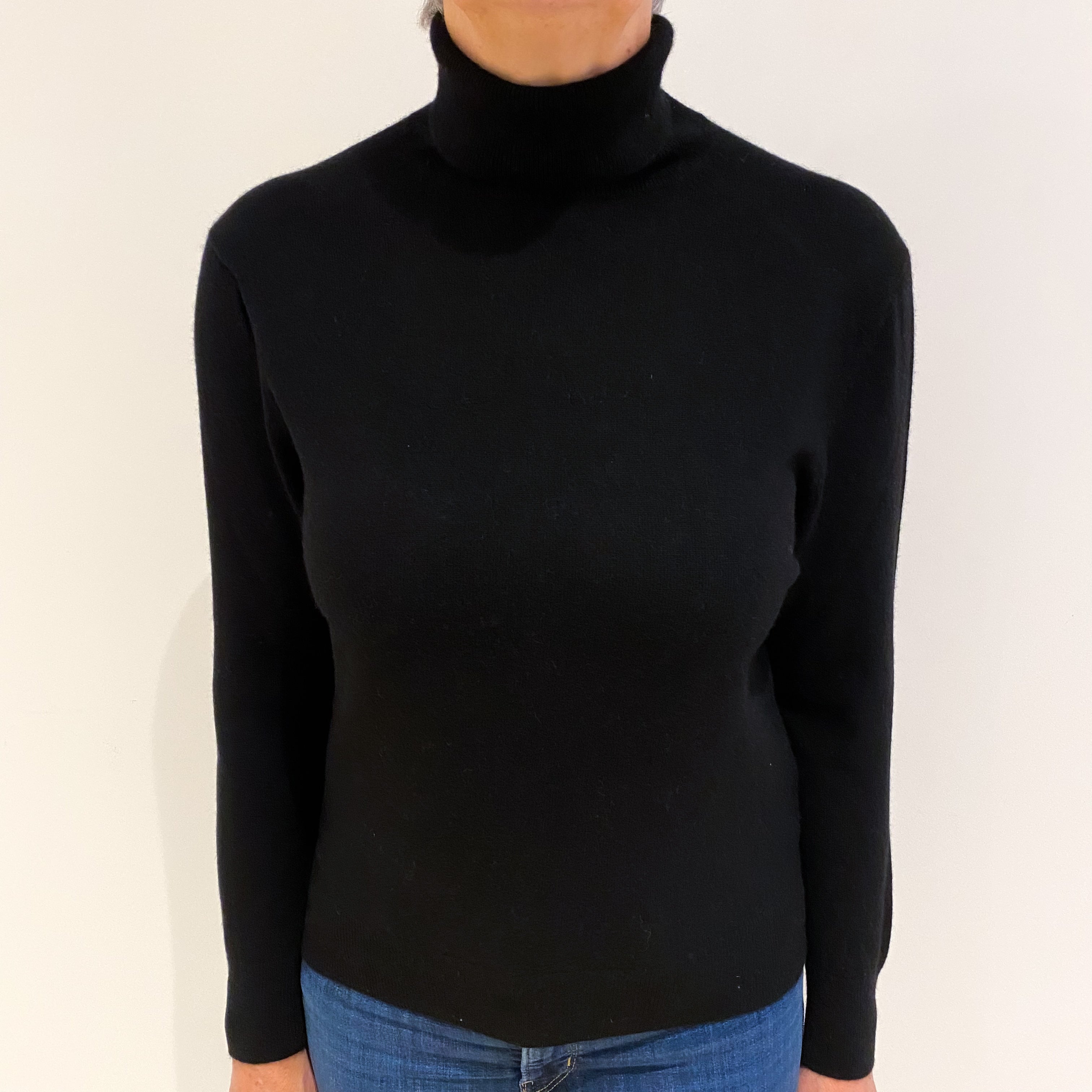 Black Cashmere Polo Neck Jumper Medium