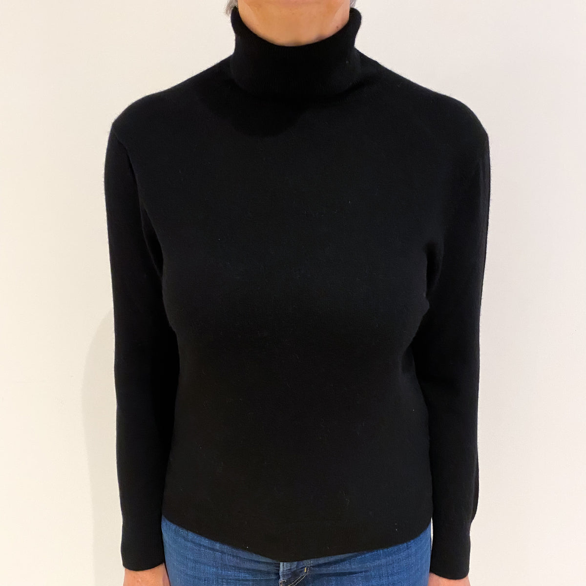 Black Cashmere Polo Neck Jumper Medium