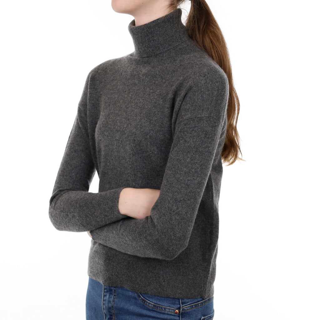 Slate Grey Cashmere Polo Neck Jumper Extra Small