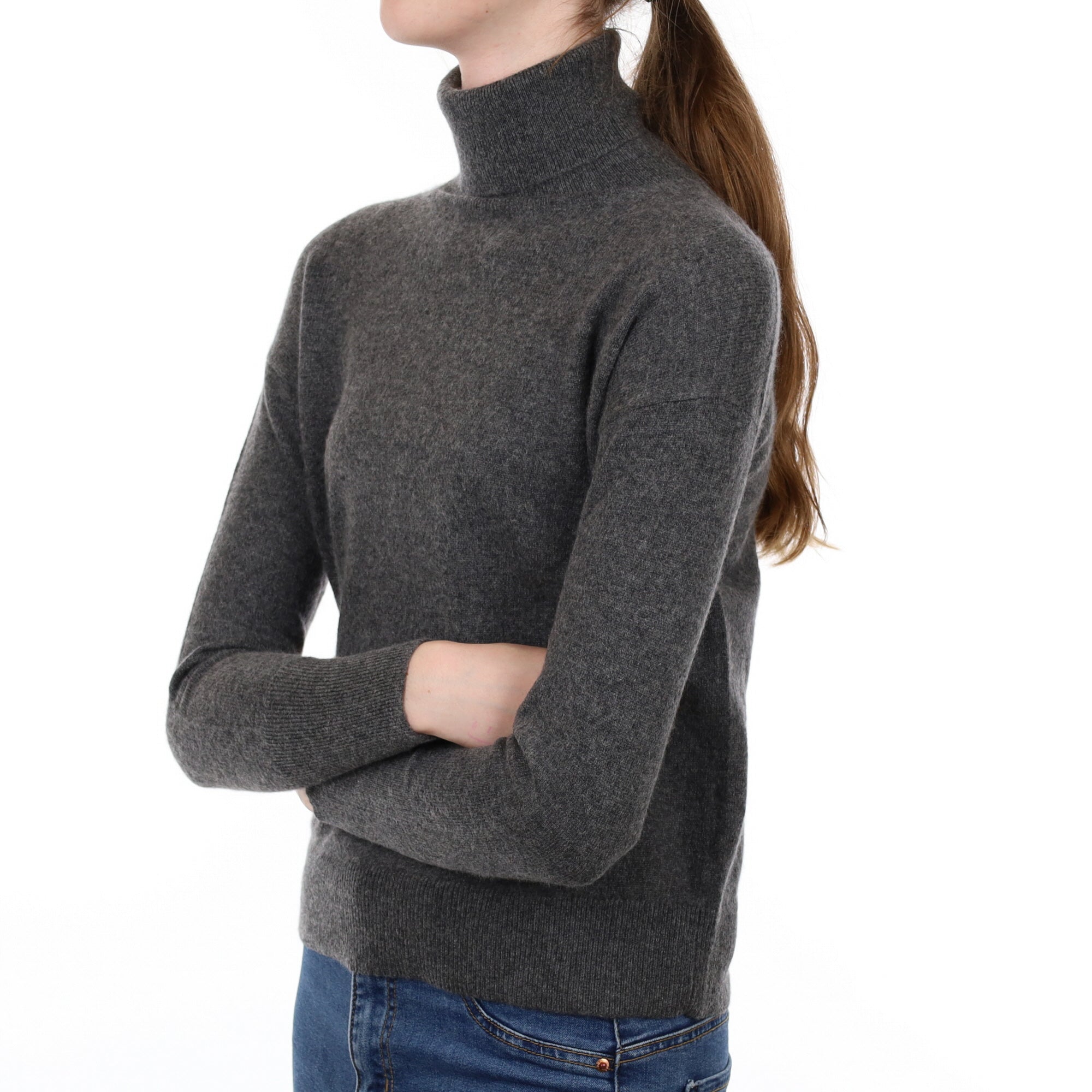 Slate Grey Cashmere Polo Neck Jumper Extra Small