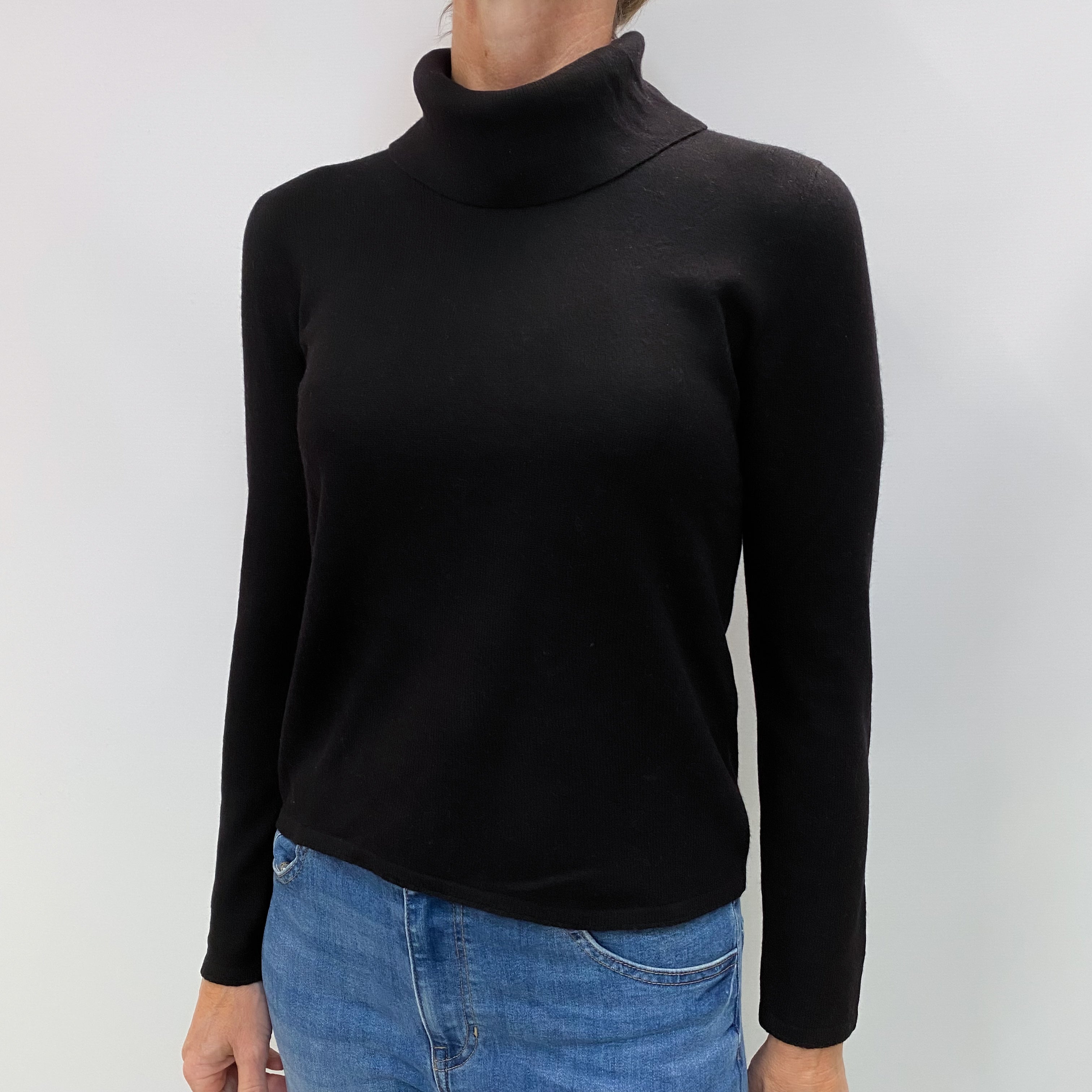 Black Cashmere Polo Neck Jumper Small