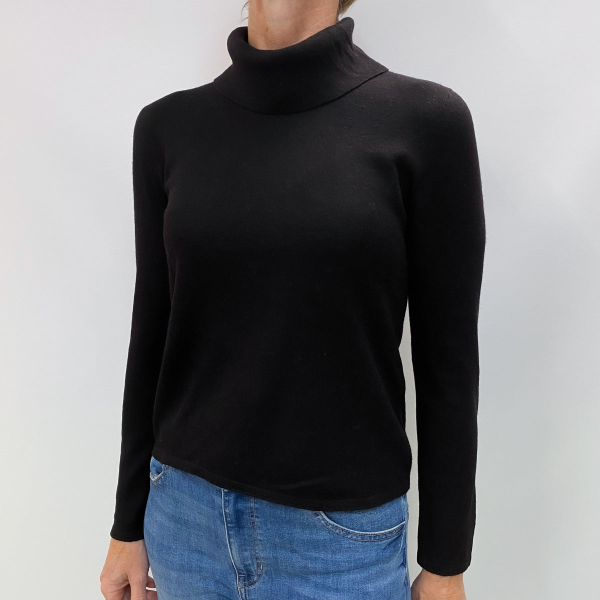 Black Cashmere Polo Neck Jumper Small