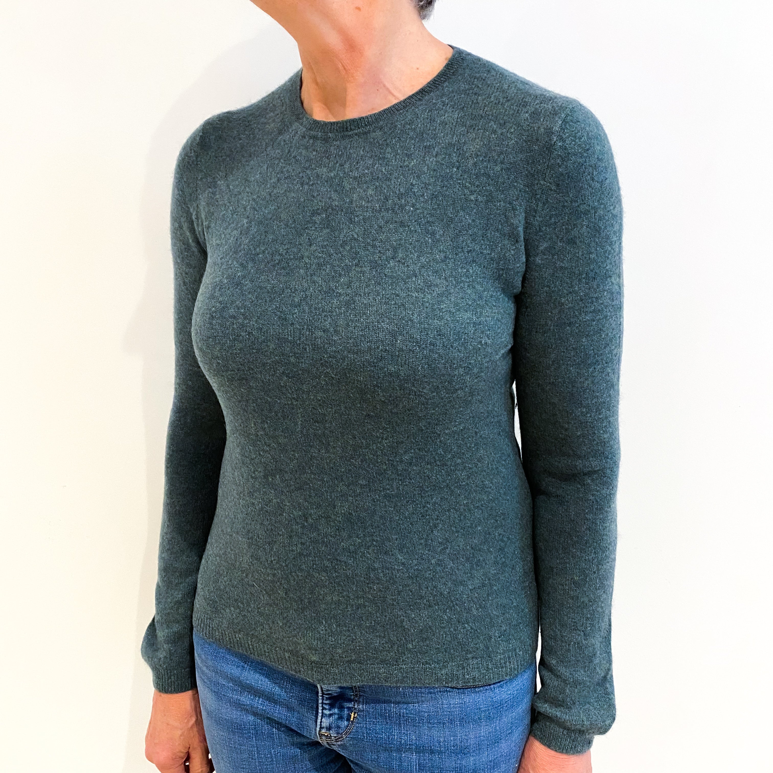 Spruce Green Cashmere Crew Neck Jumper Medium