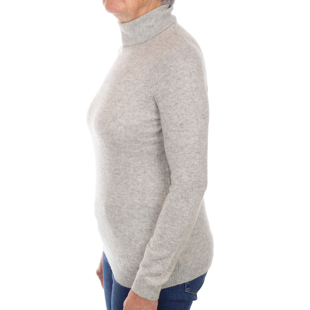 Smoke Grey Cashmere Lightweight Polo Neck Jumper Medium