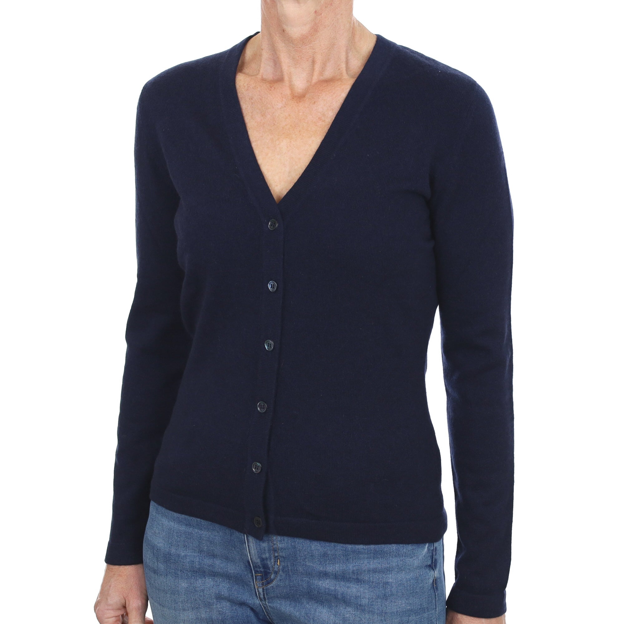 Navy Blue Cashmere V Neck Cardigan Small