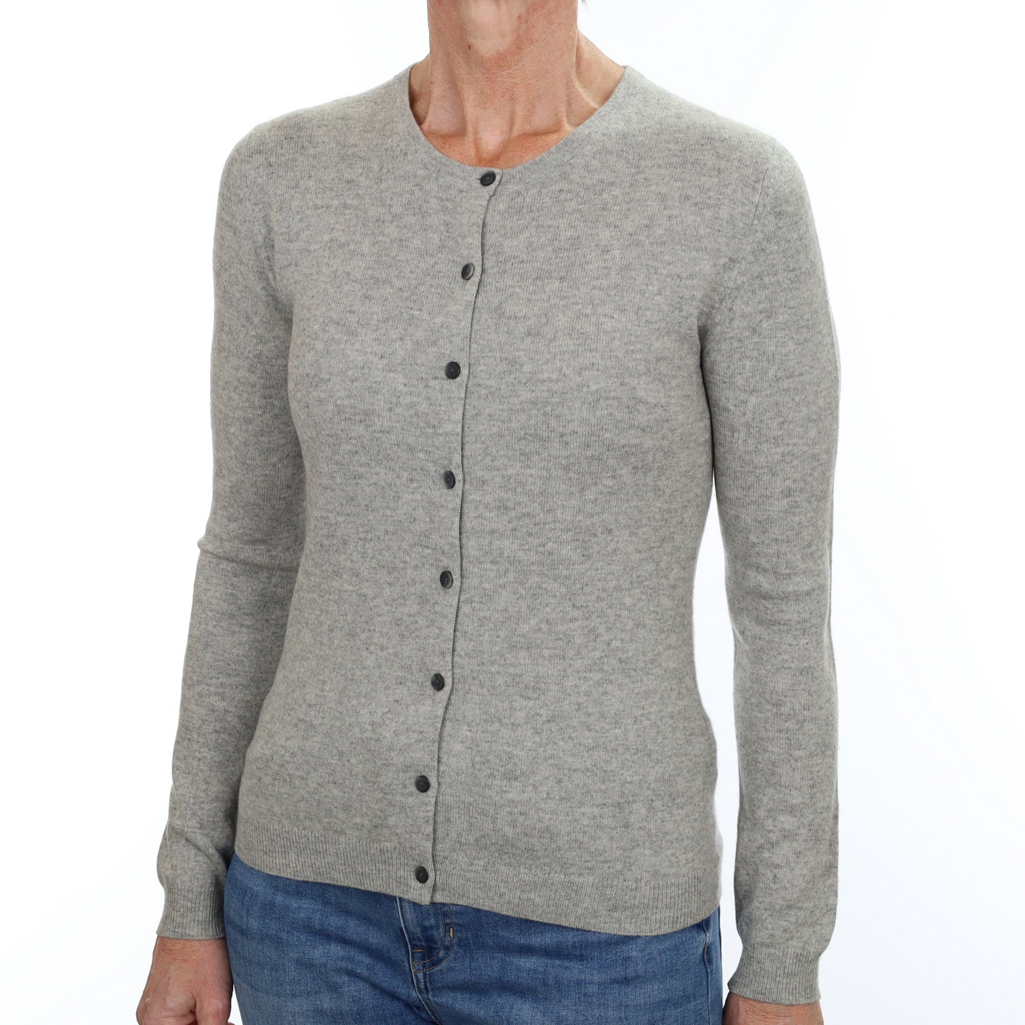 Smoke Grey Cashmere Crew Neck Cardigan Small