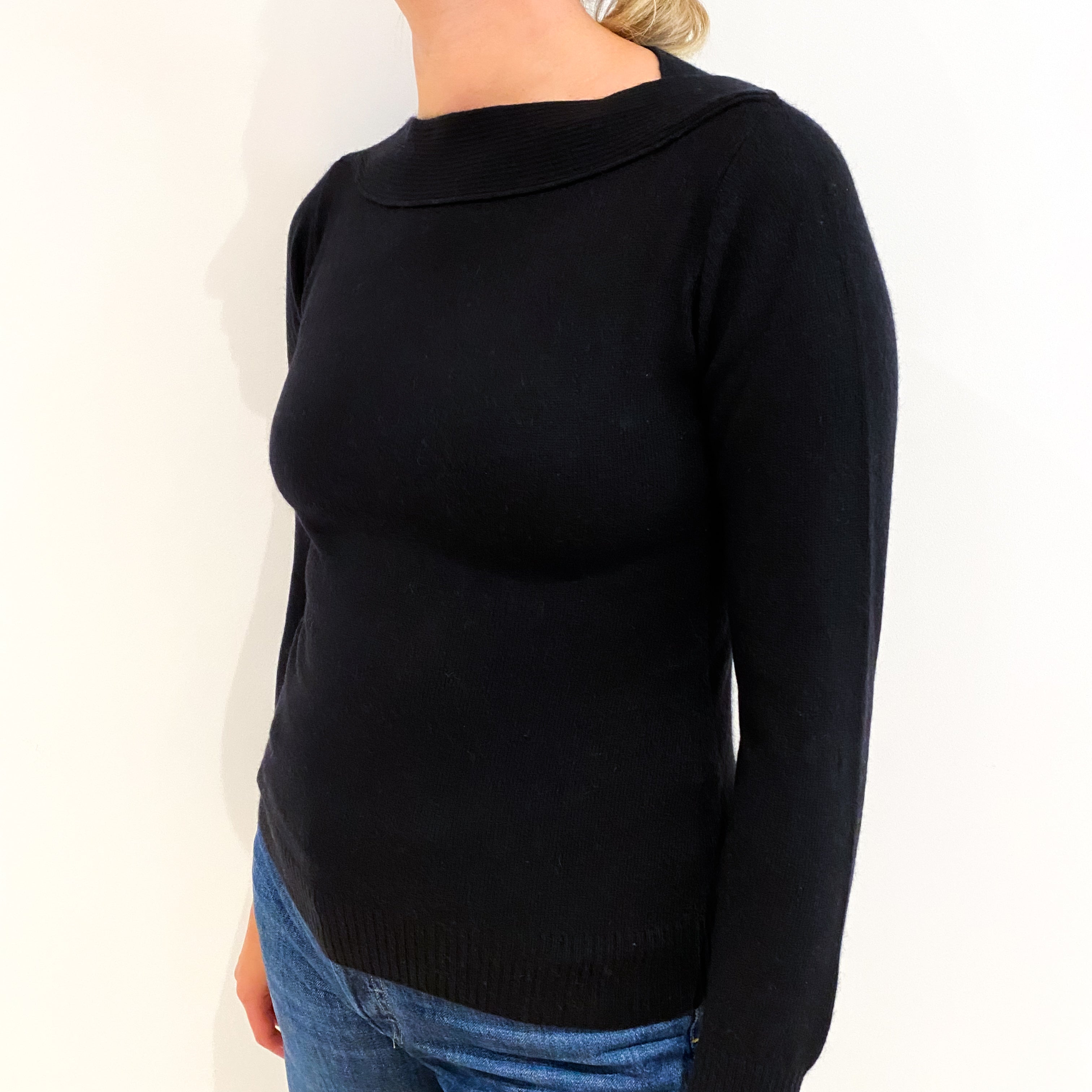 Jet Black Cashmere Crew Neck Jumper Small