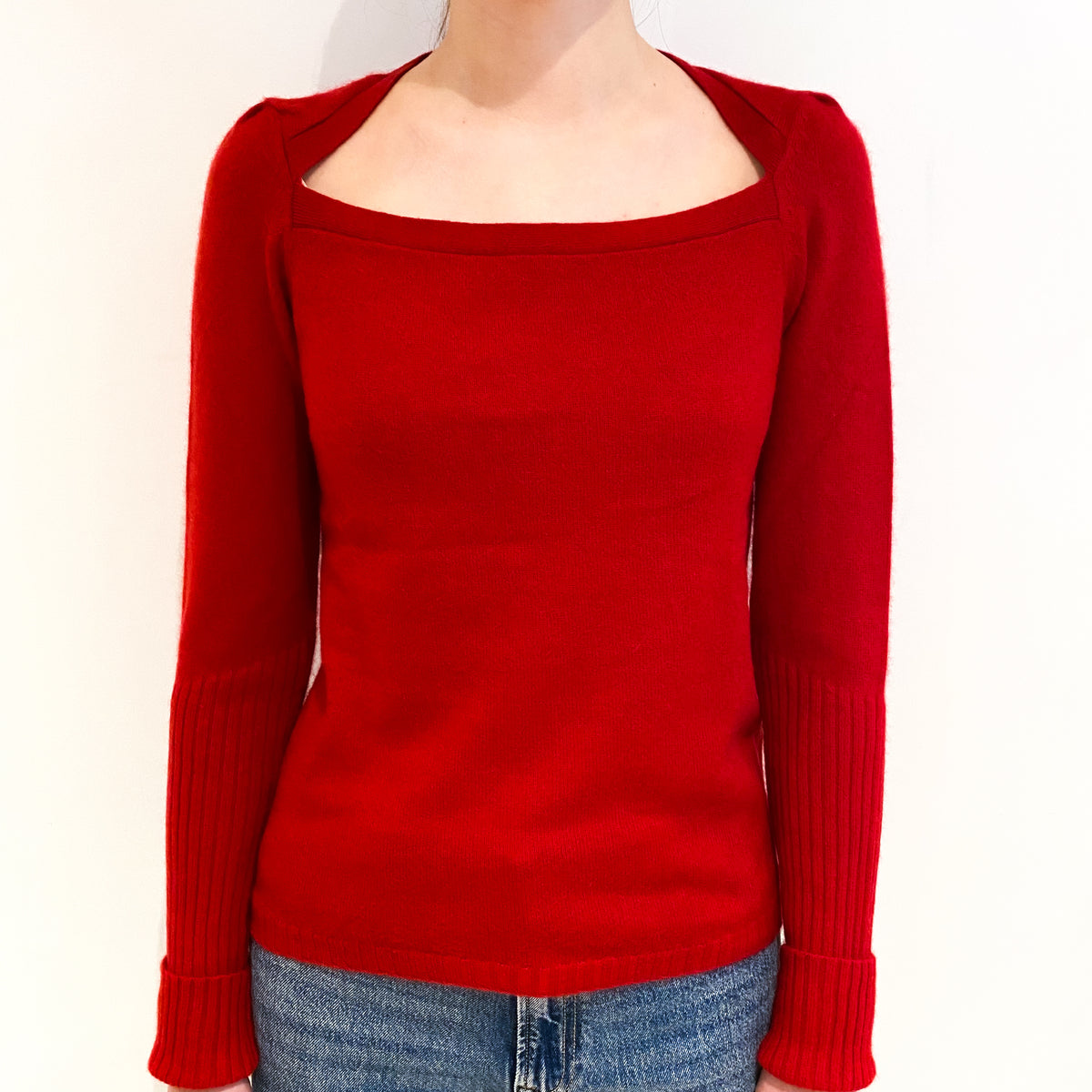 Scarlet Red Cashmere Square Neck Jumper Extra Small