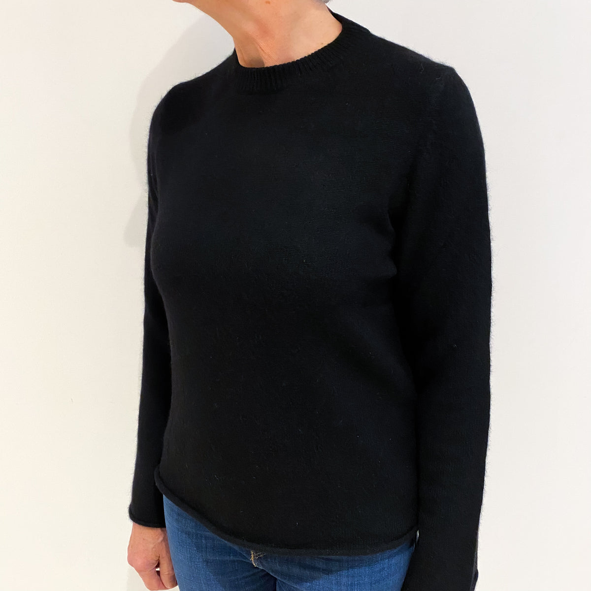 Black Tie Sleeve Cashmere Crew Neck Jumper Medium