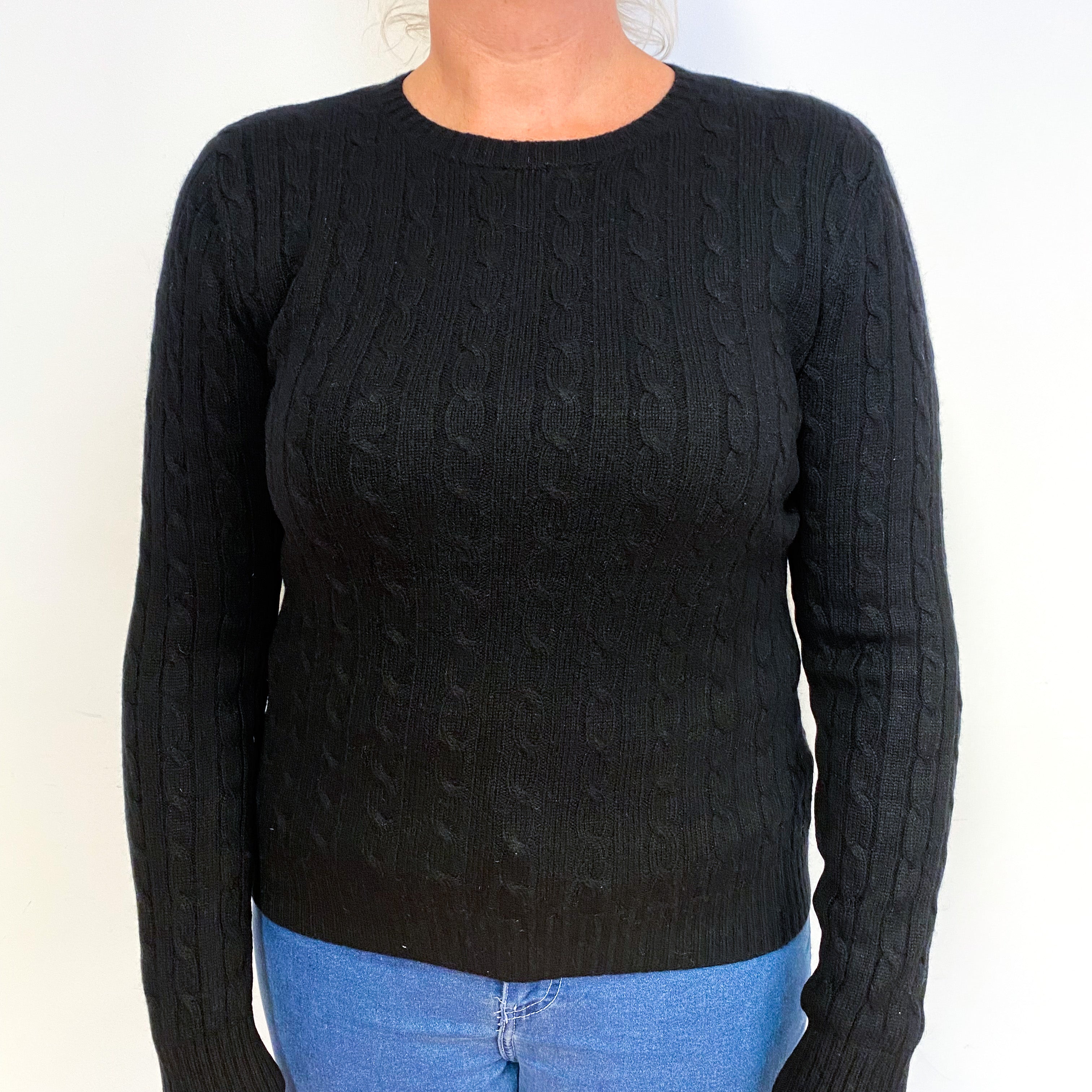 Black Cable Cashmere Crew Neck Jumper Large
