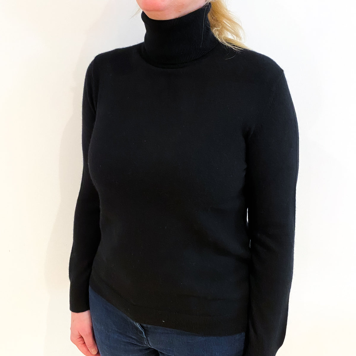 Black Cashmere Polo Neck Jumper Large
