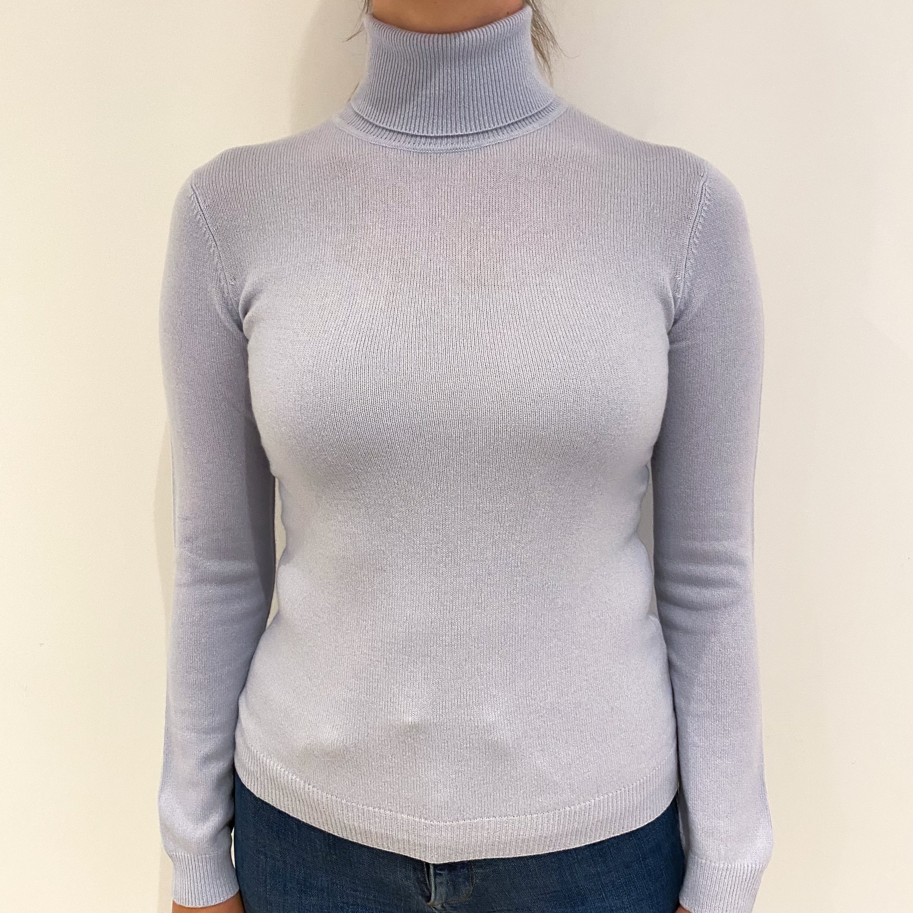 Ice Blue Cashmere Polo Neck Jumper Small