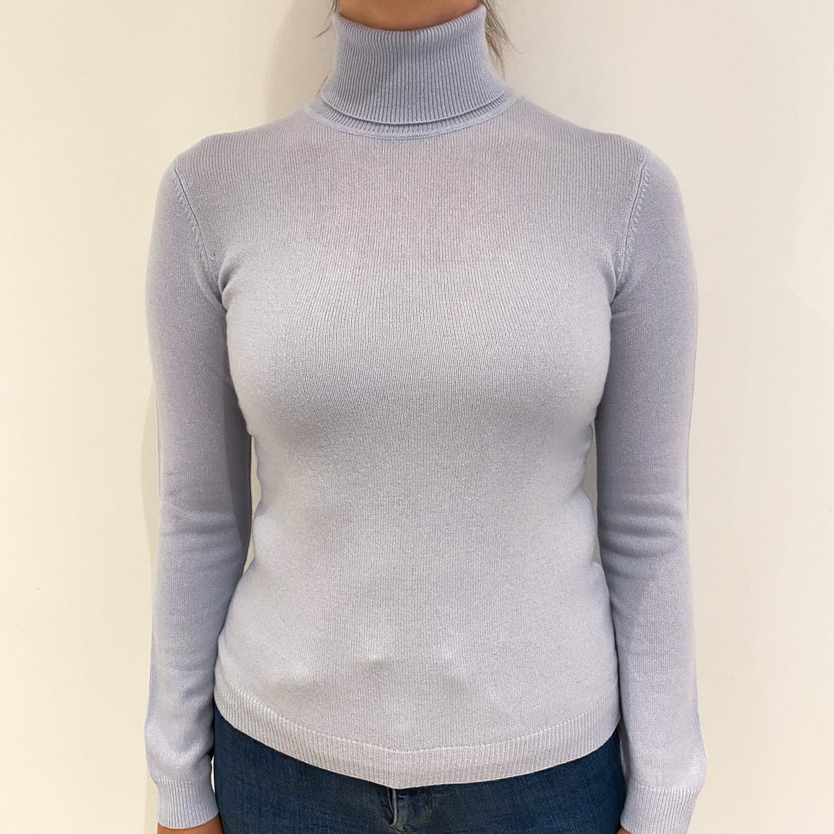 Ice Blue Cashmere Polo Neck Jumper Small