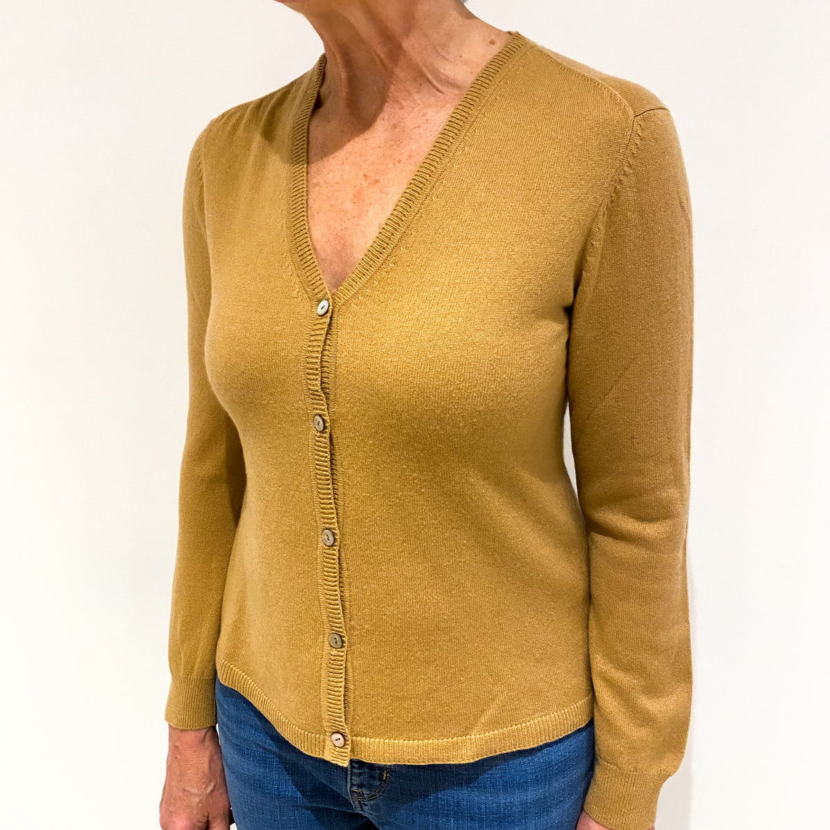 Butterscotch Brown Cashmere V Neck Cardigan Medium