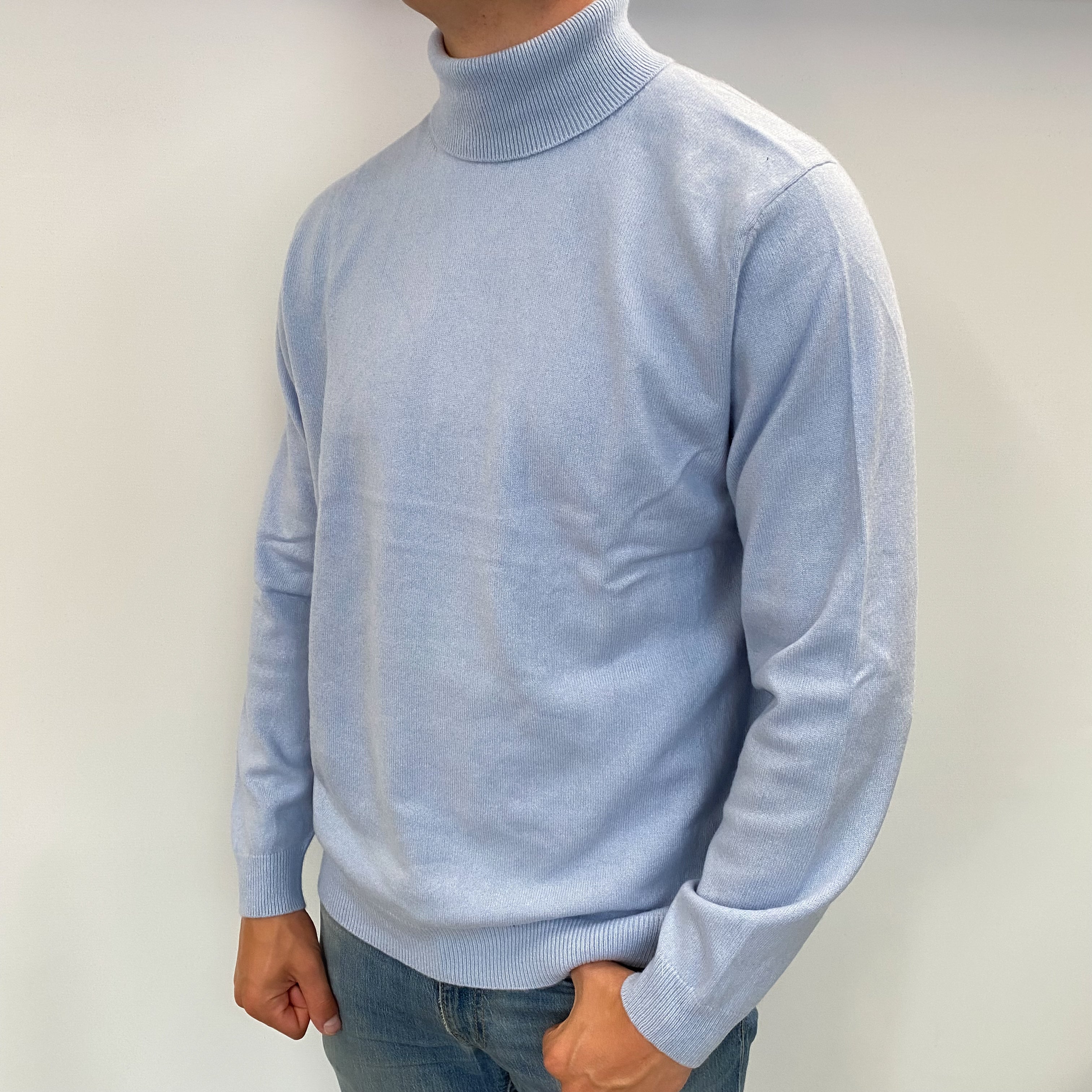 Men's Powder Blue Cashmere Polo Neck Jumper XL