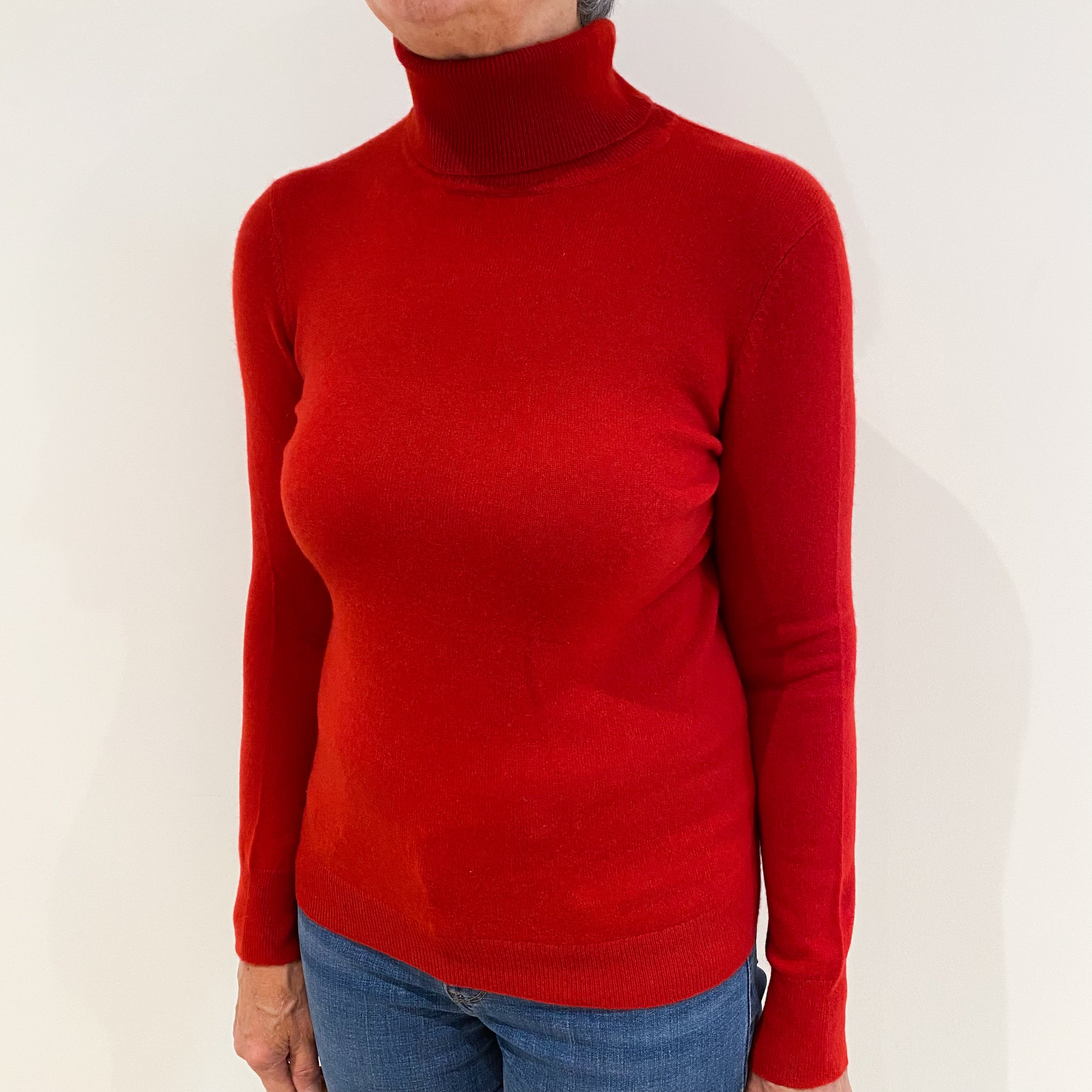 Post Box Red Cashmere Polo Neck Jumper Medium